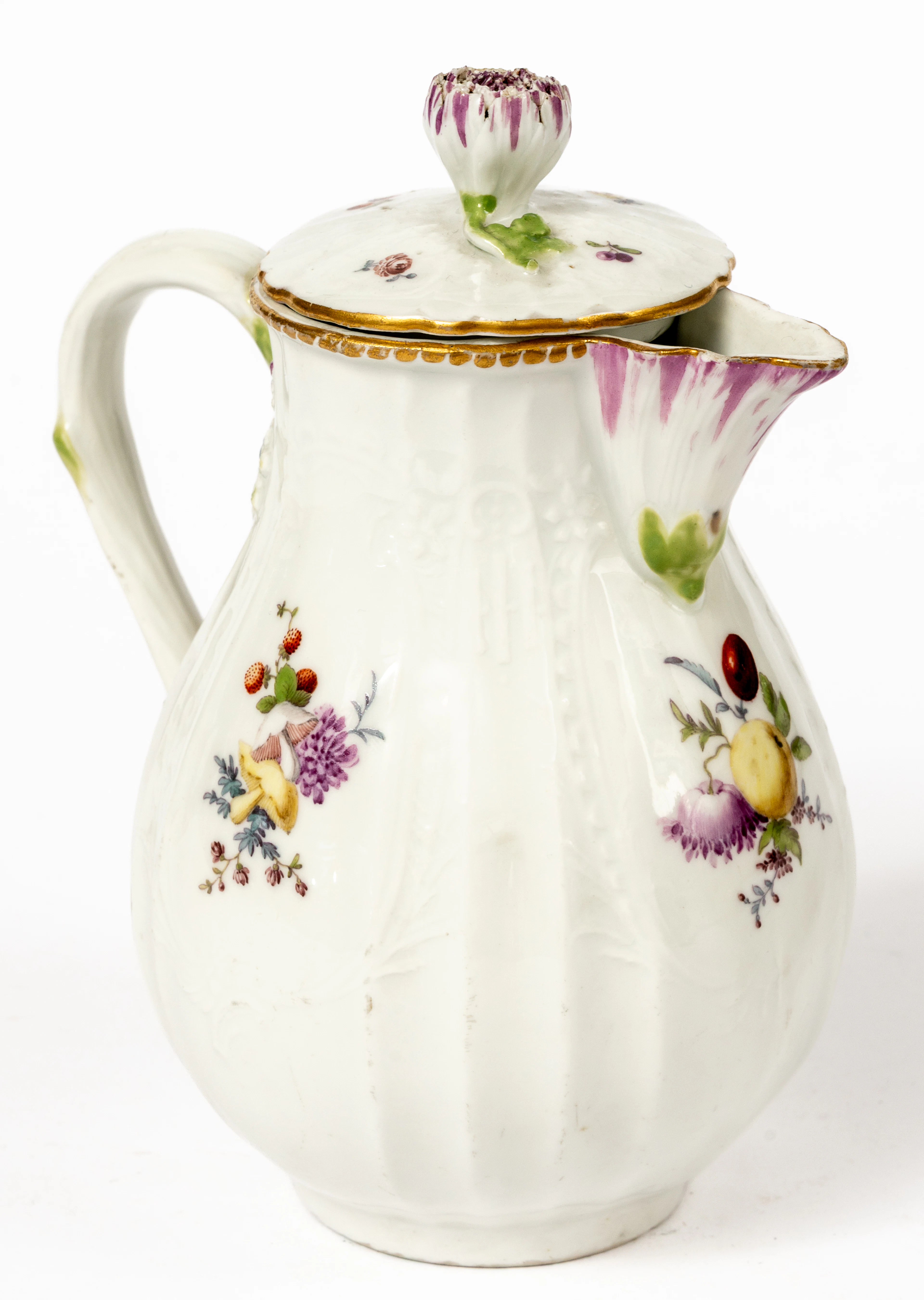 Lot 147: (100) MEISSEN COFFEE POT WITH FLORAL AND FRUIT DECOR