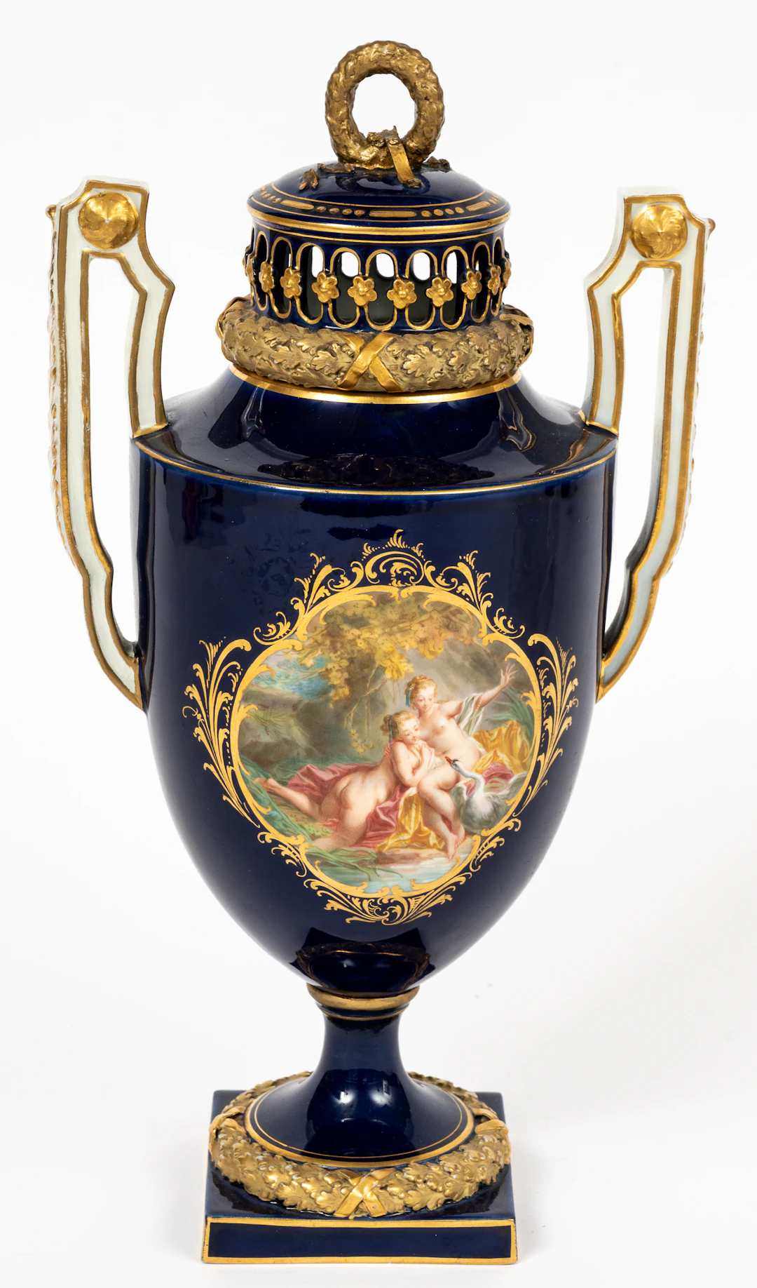 Lot 145: (134) COBALT-BLUE COVERED VASE SHOWING 'VENUS AND CUPID'AFTER BOUCHER