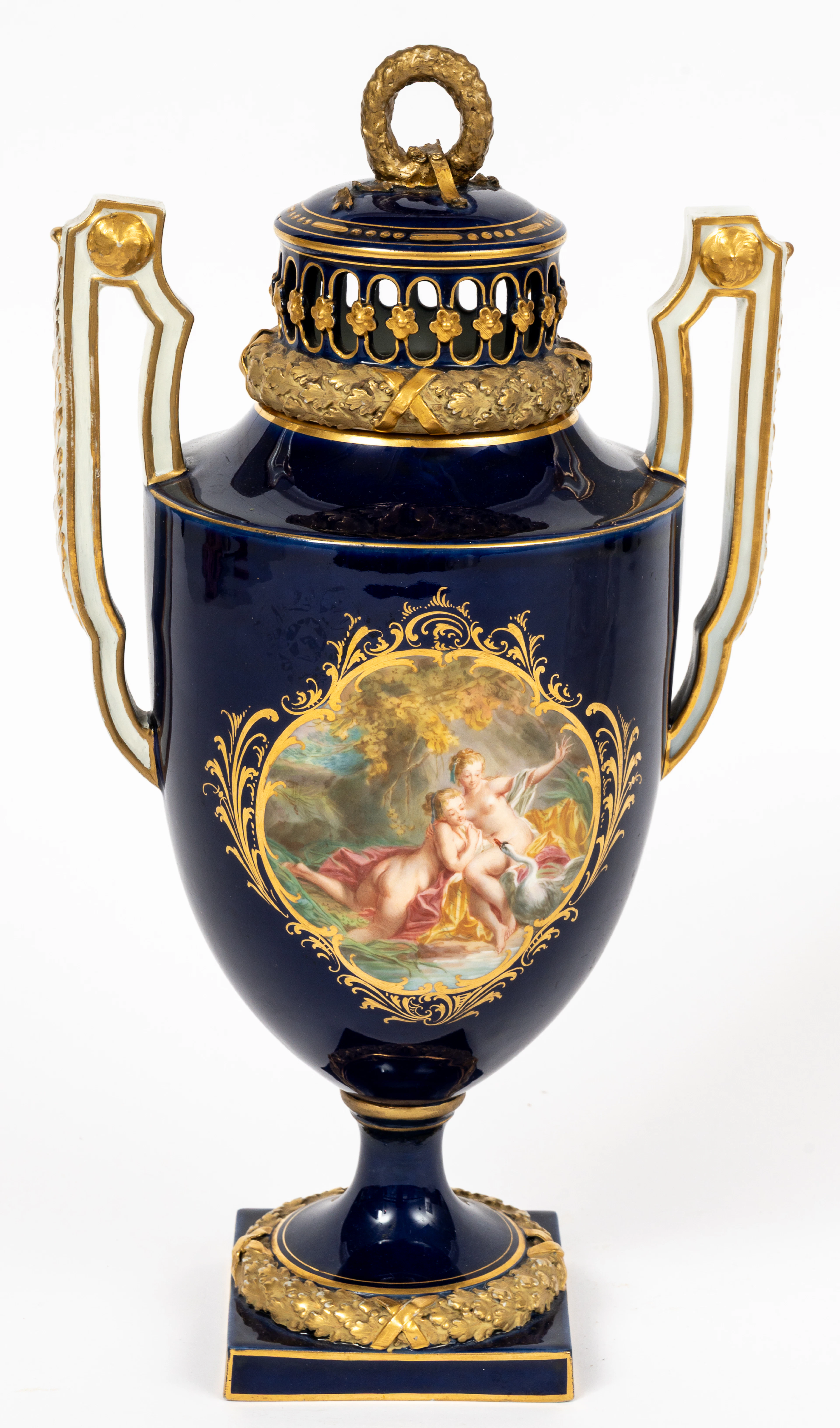 Lot 145: (134) COBALT-BLUE COVERED VASE SHOWING 'VENUS AND CUPID'AFTER BOUCHER
