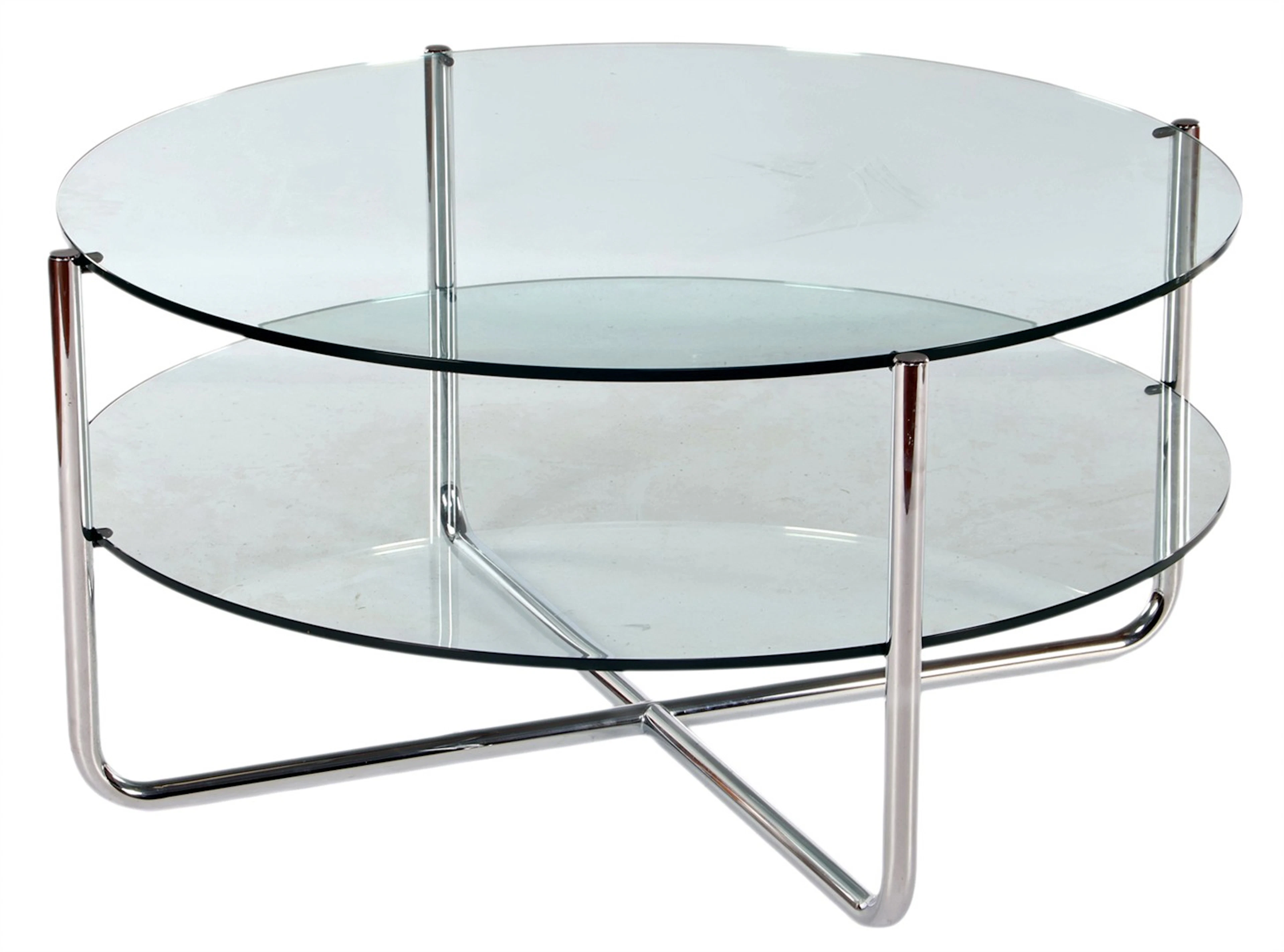 Verchroomd metalen salontafel met 2 glasplaten