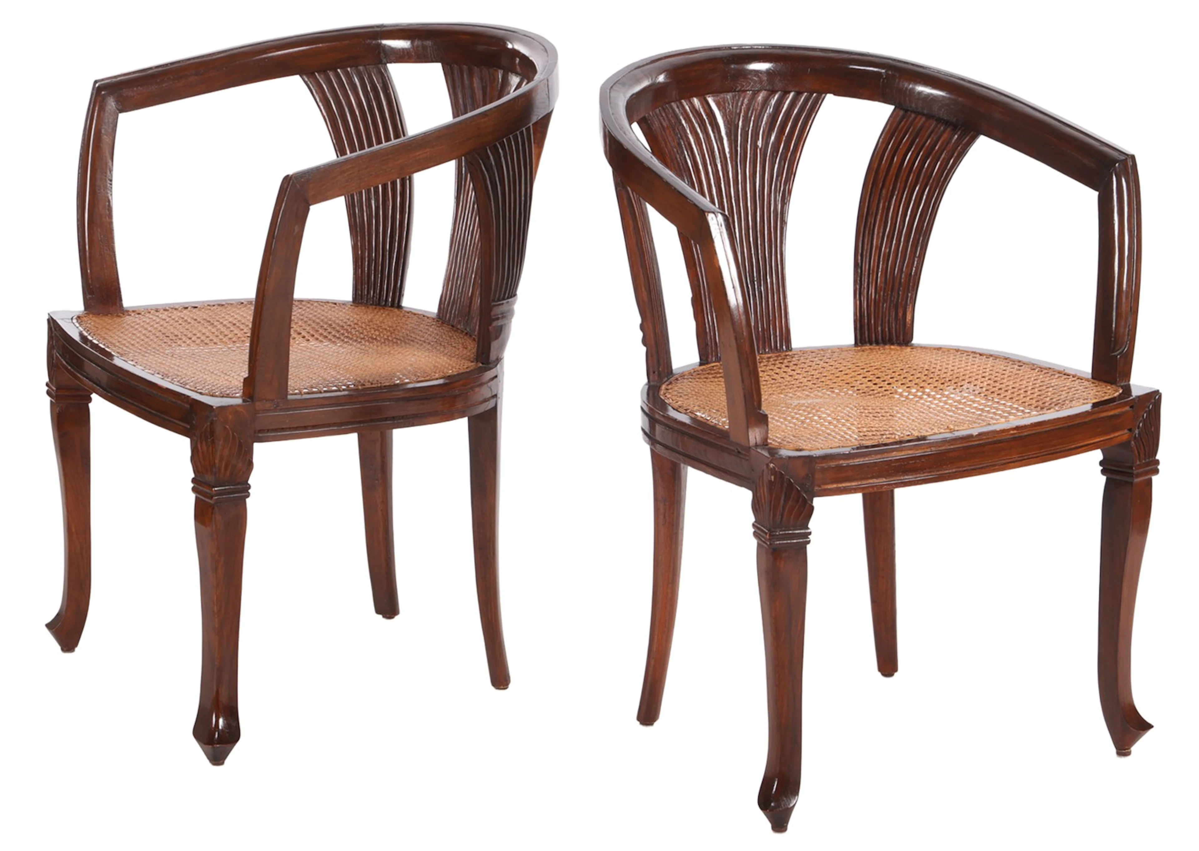 2 teakhouten stoelen met webbing