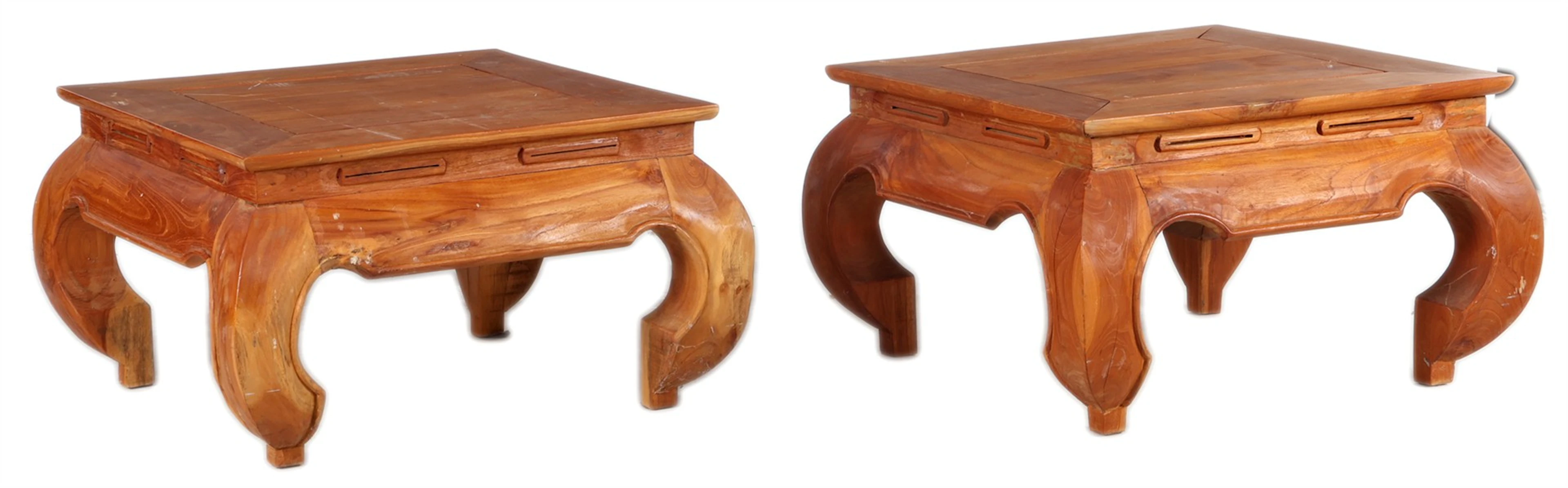 2 teakhouten opiumtafels 38 cm hoog