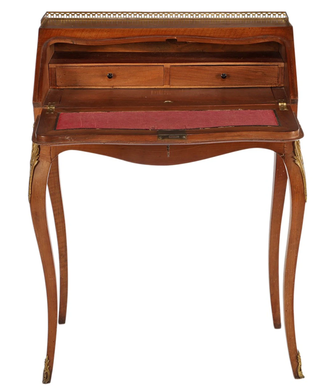 Notenhouten klepbureau met messing hekwerk