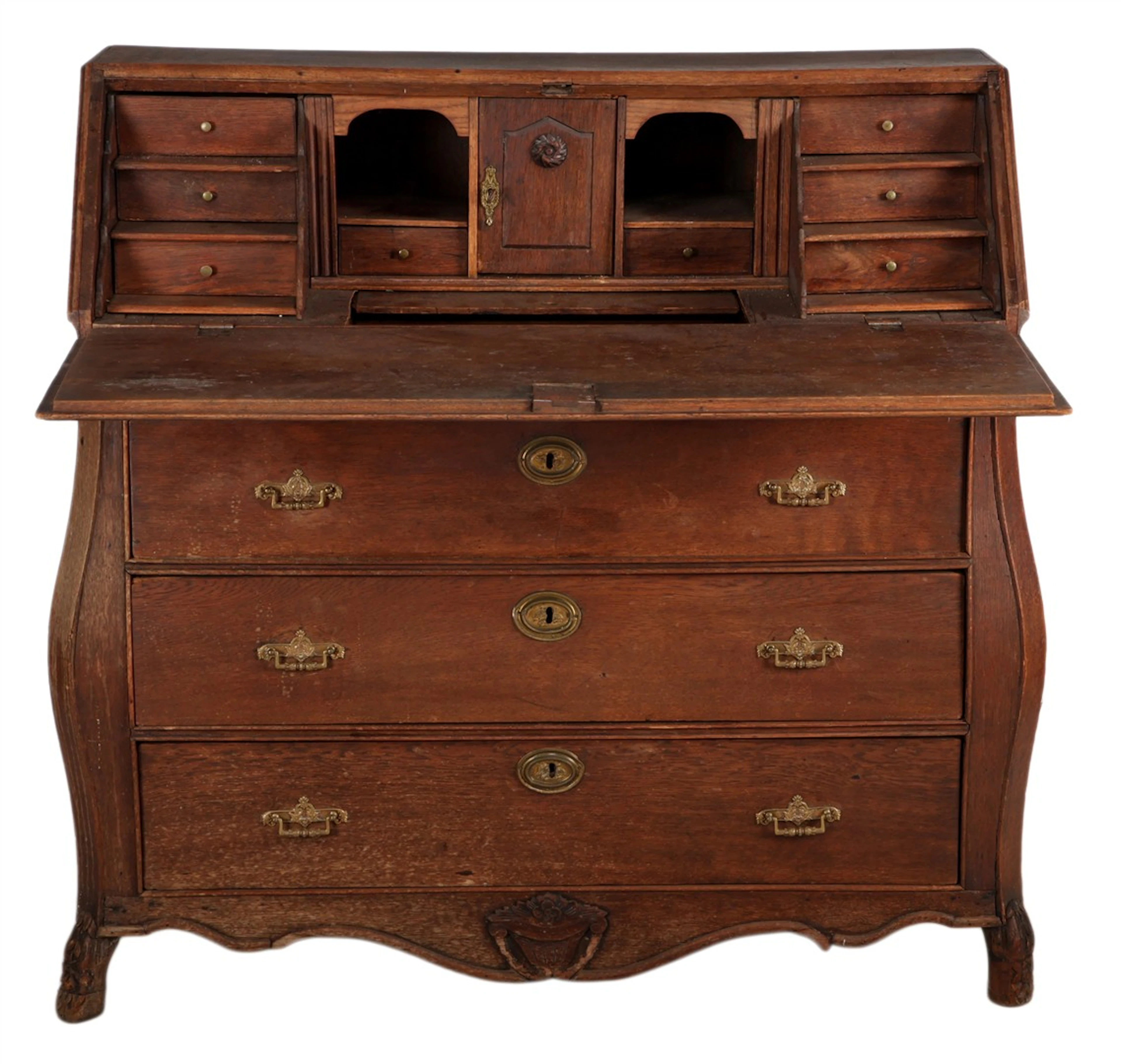 Louis XVI eiken klepbureau met laden achter de klep