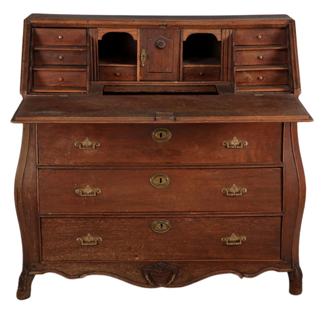 Louis XVI eiken klepbureau met laden achter de klep