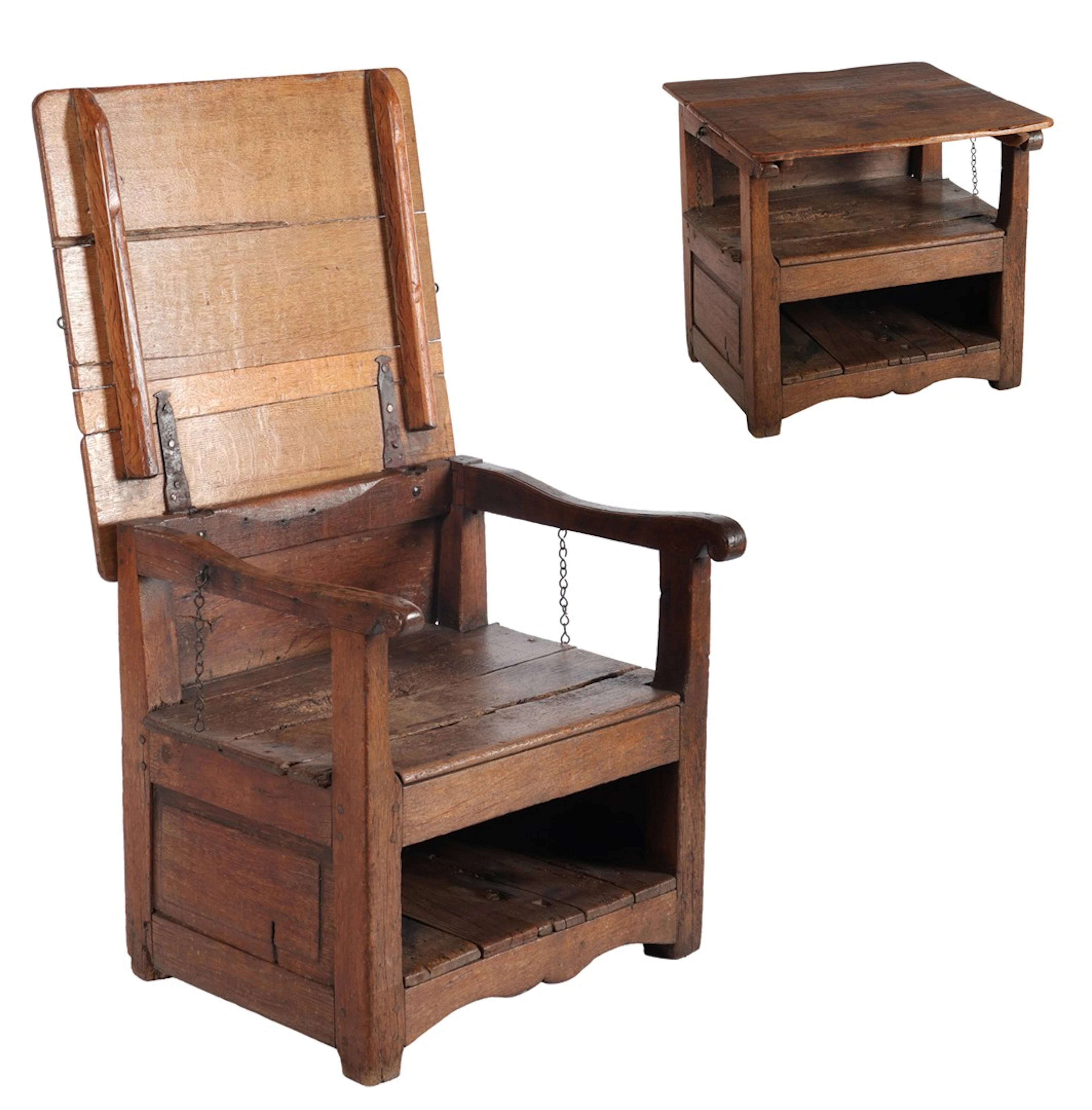 Eiken armstoel met klapbare rug/tafelblad