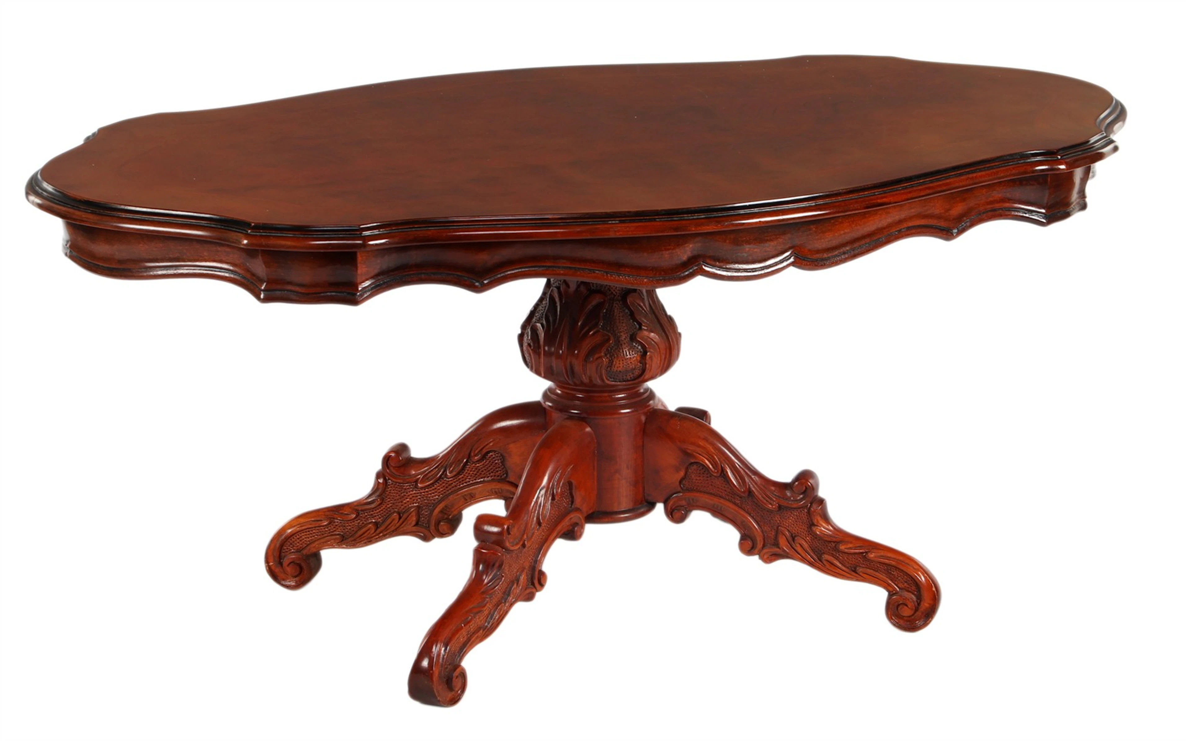 Ovale wortelnotenfineer salontafel met gecontourneerd blad