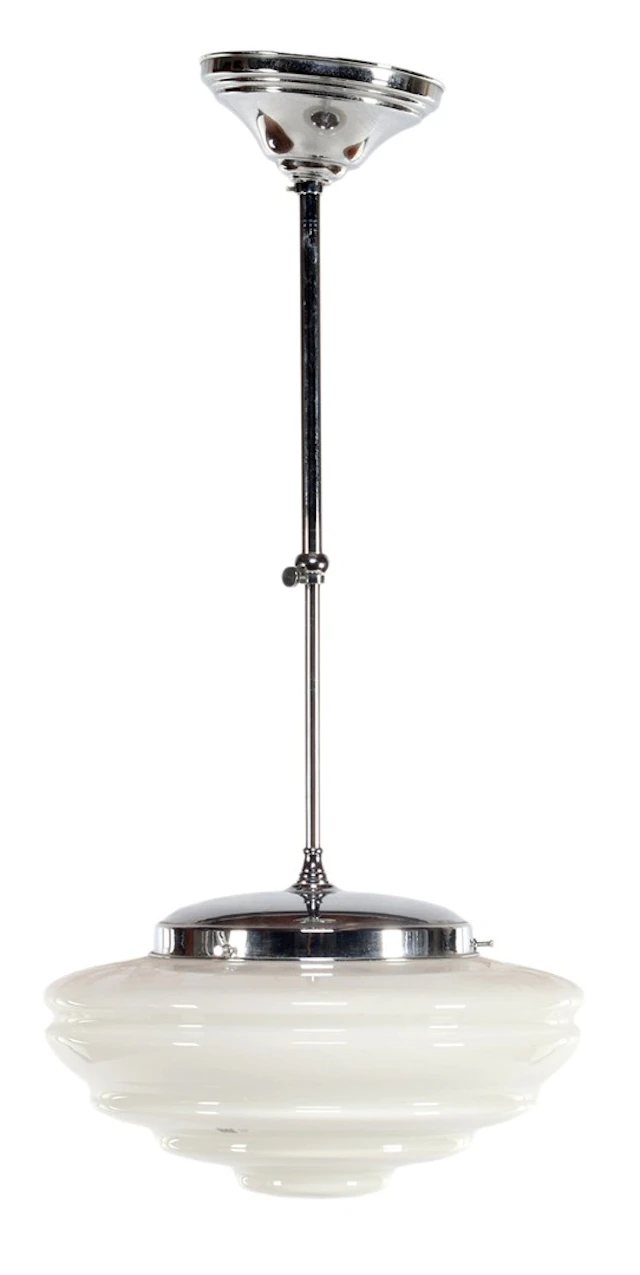 Naar antiek model hanglamp met witte glazen schaal