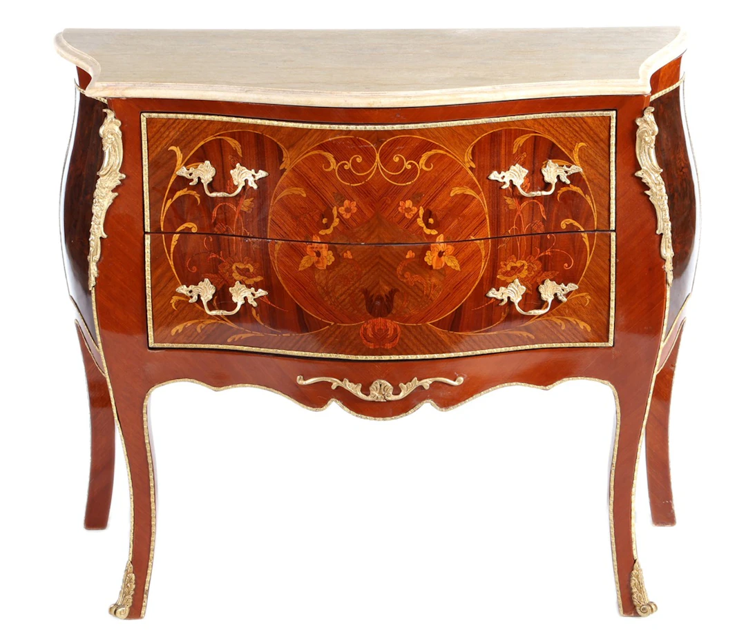 Rozenhouten 2-laads commode met marmeren blad