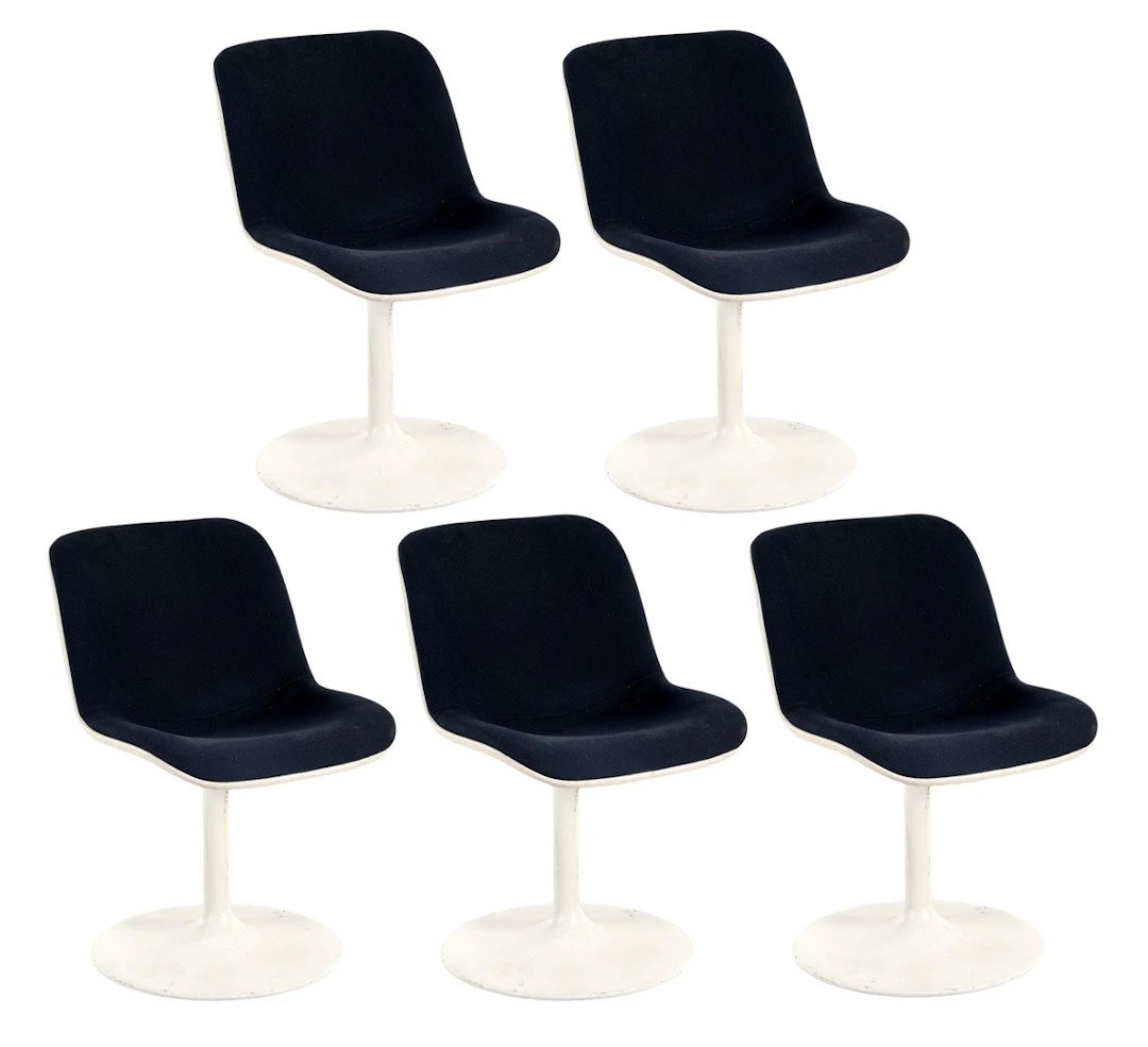 5 Space Age-stijl 'tulip'-model draaistoelen met blauw gestoffeerde zitting