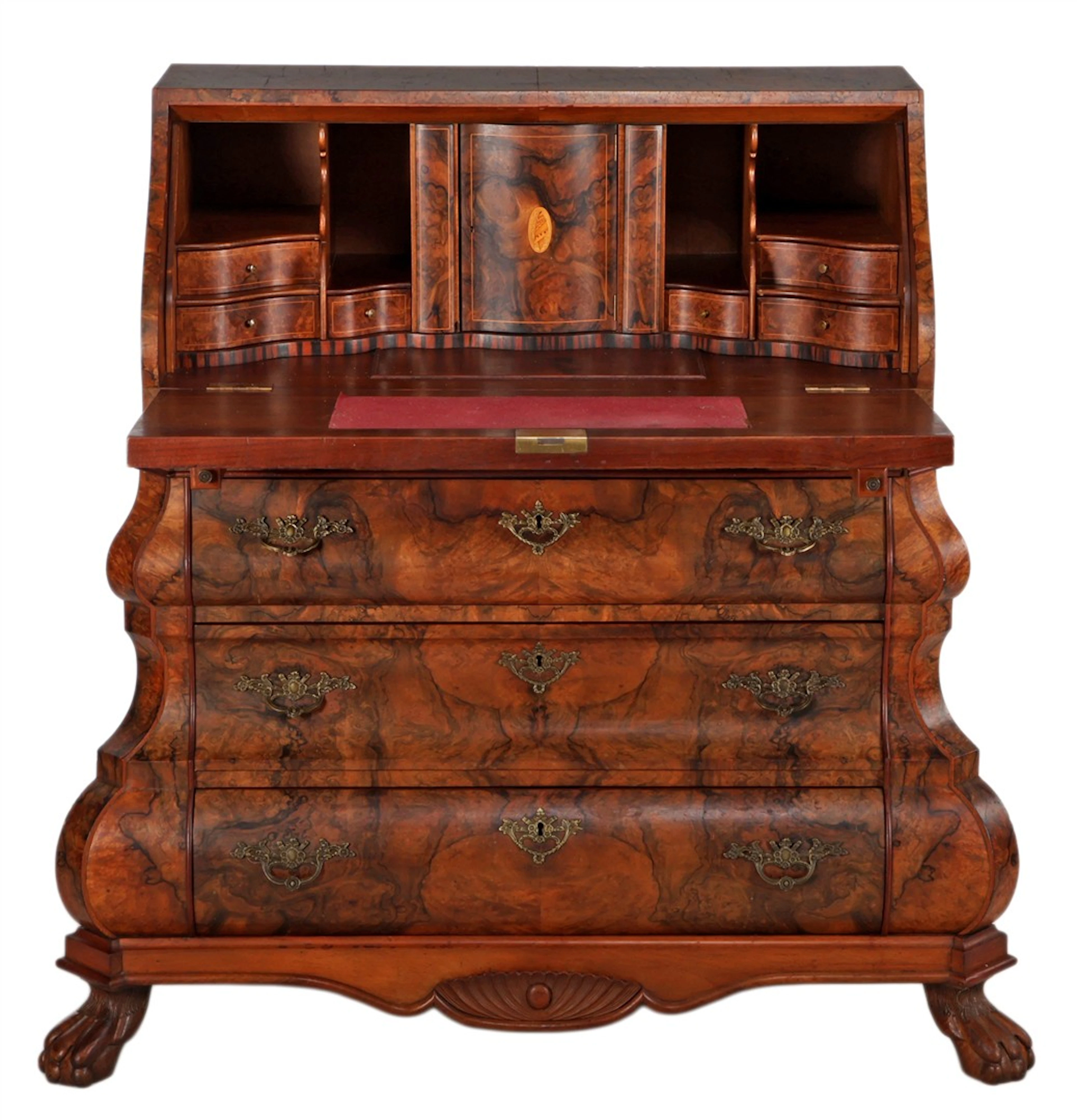 Louis XV-stijl wortelnotenfineer klepbureau met nestwerk...