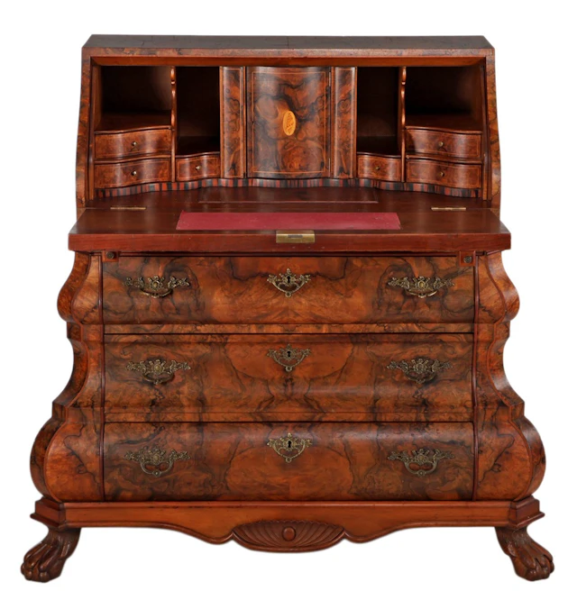 Louis XV-stijl wortelnotenfineer klepbureau met nestwerk...
