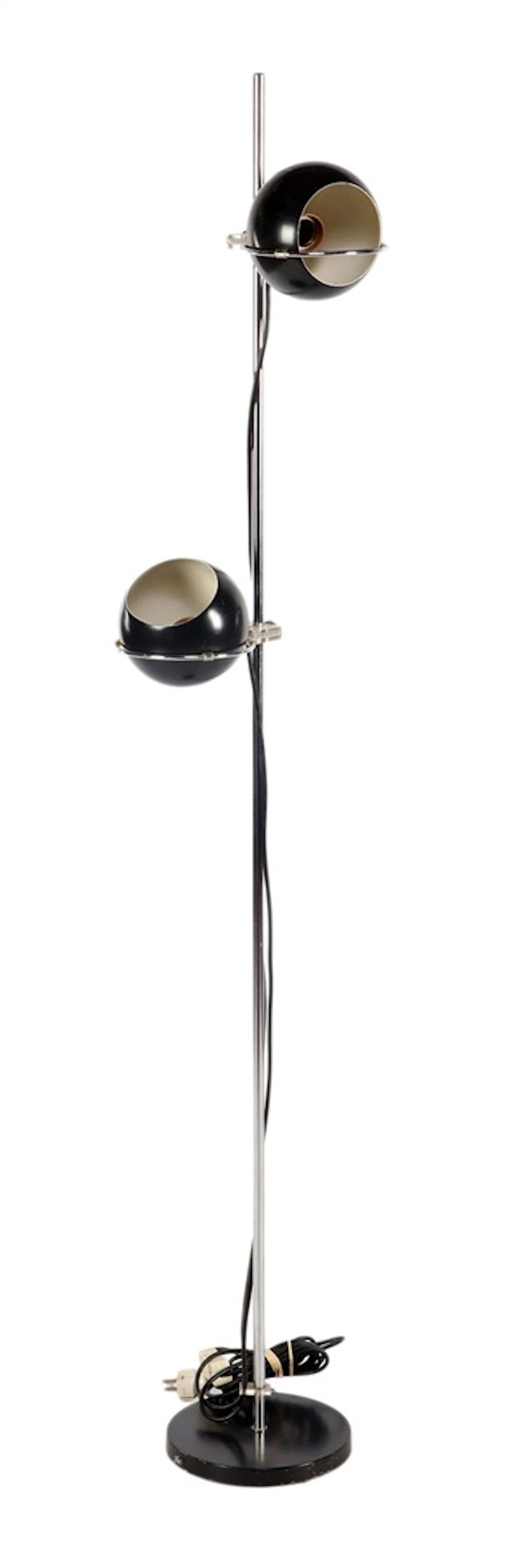 Space Age verchroond metalen vloerlamp met gezwarte voet en bollen