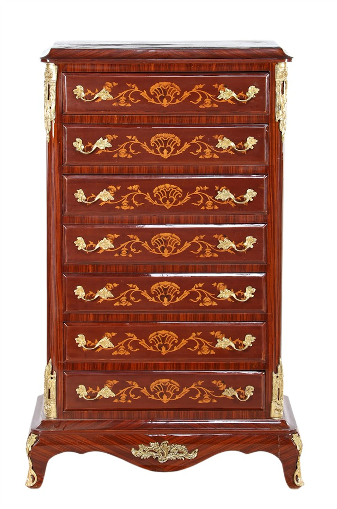 Rozenhoutenfineer semainiere met messing beslag en floraal marqueterie