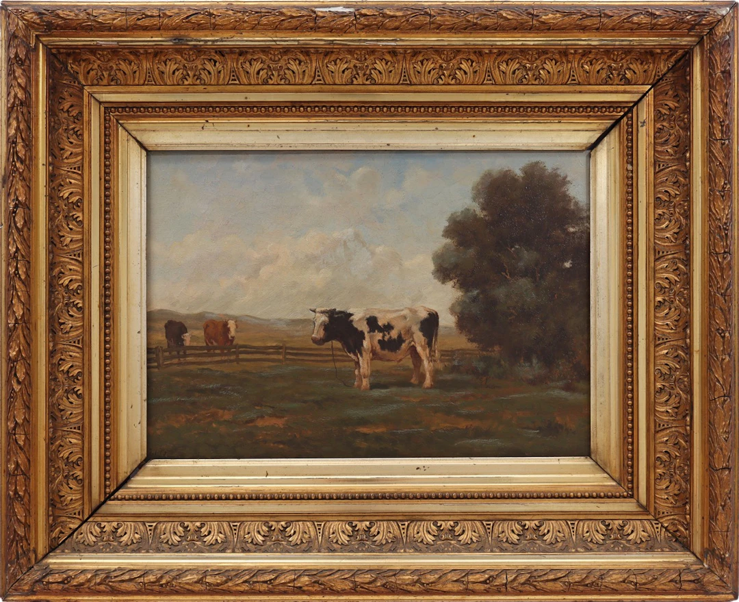 Landschap met koeien bij hek