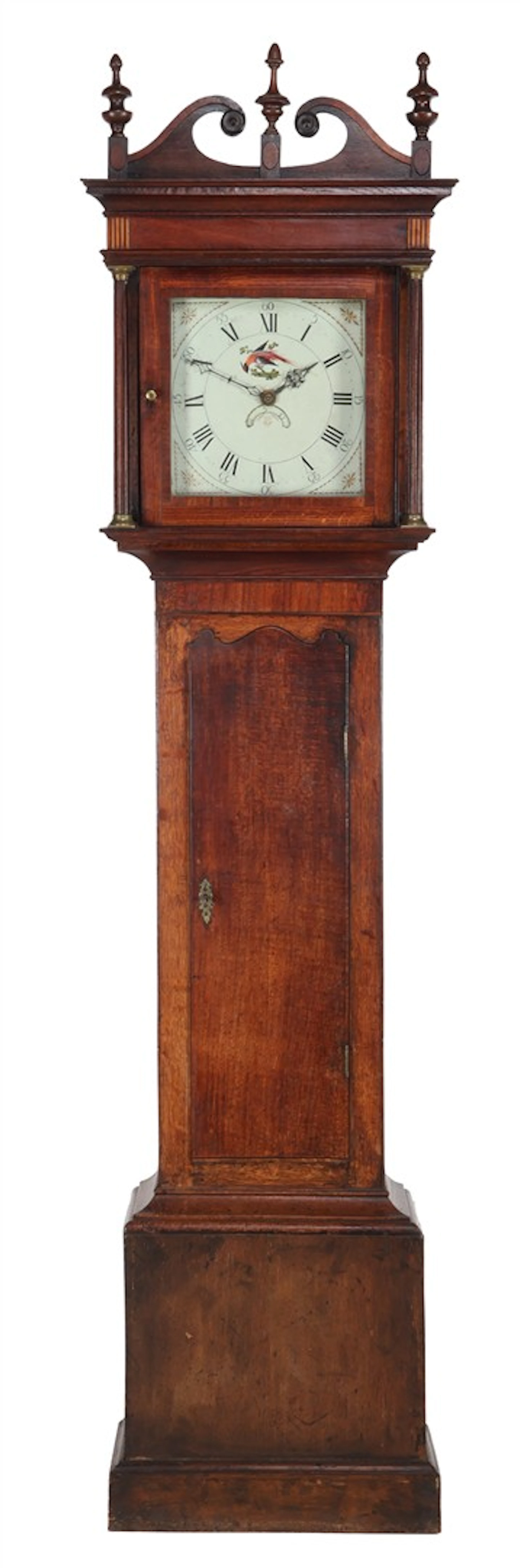 Staand horloge in eiken kast met volle gecannelleerde zuilen