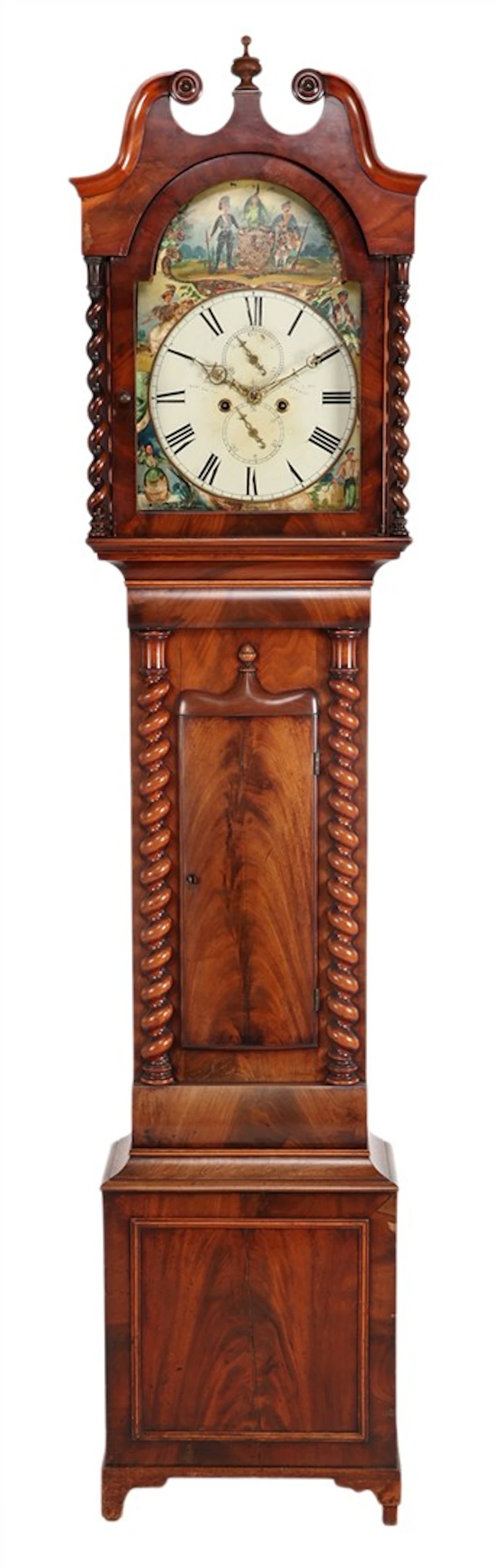 Staand horloge met beschilderde wijzerplaat en naam Rob t Smith N th Berwich
