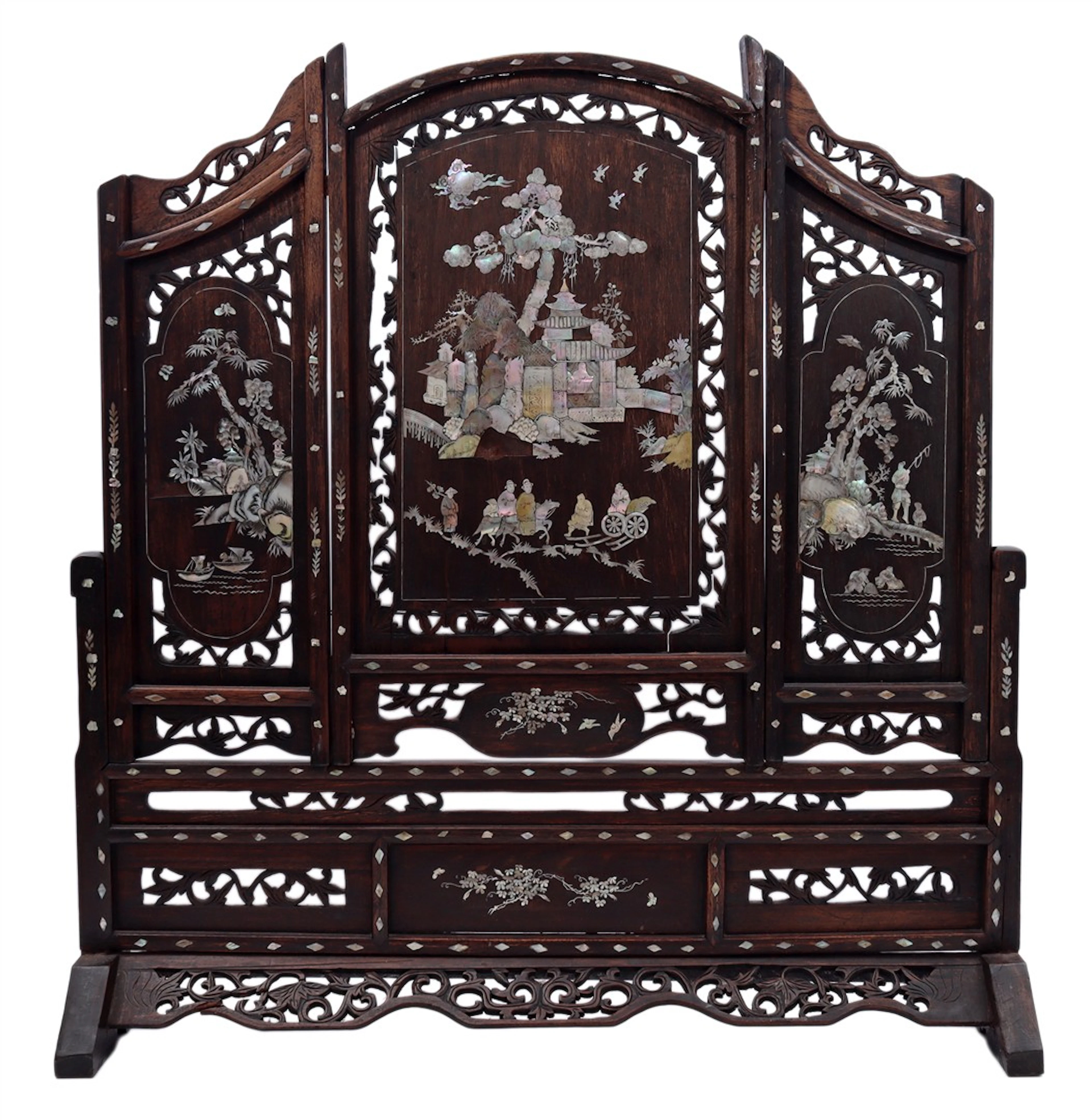Oosters teakhouten sierscherm met parelmoer decor van...