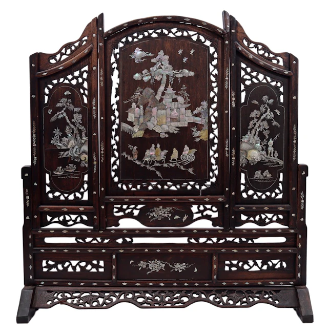 Oosters teakhouten sierscherm met parelmoer decor van...