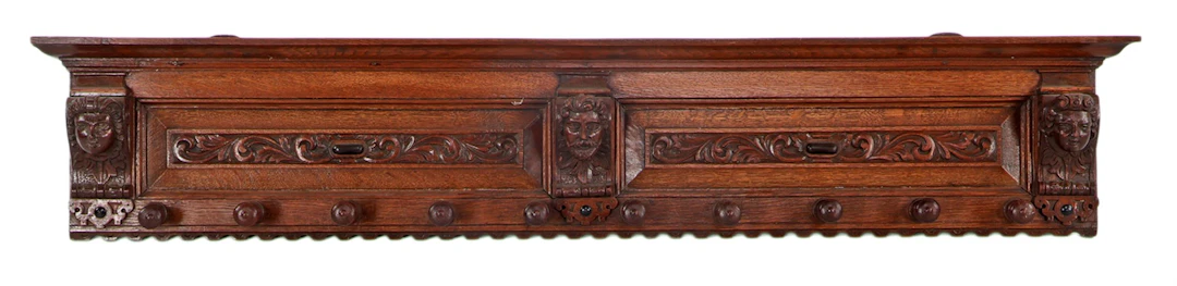 Eiken renaissance stijl wandkapstok met 3 bestoken...