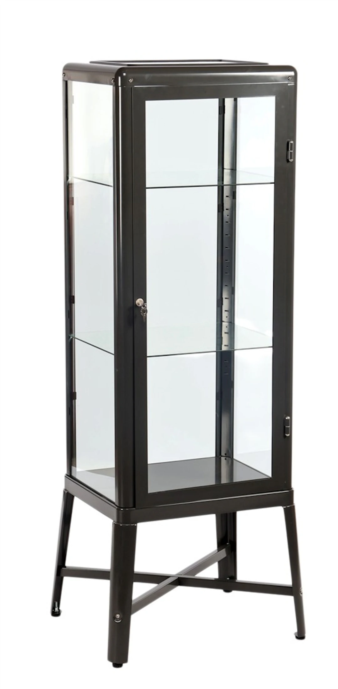 Grijs gelakte metalen 2-schaps vitrine