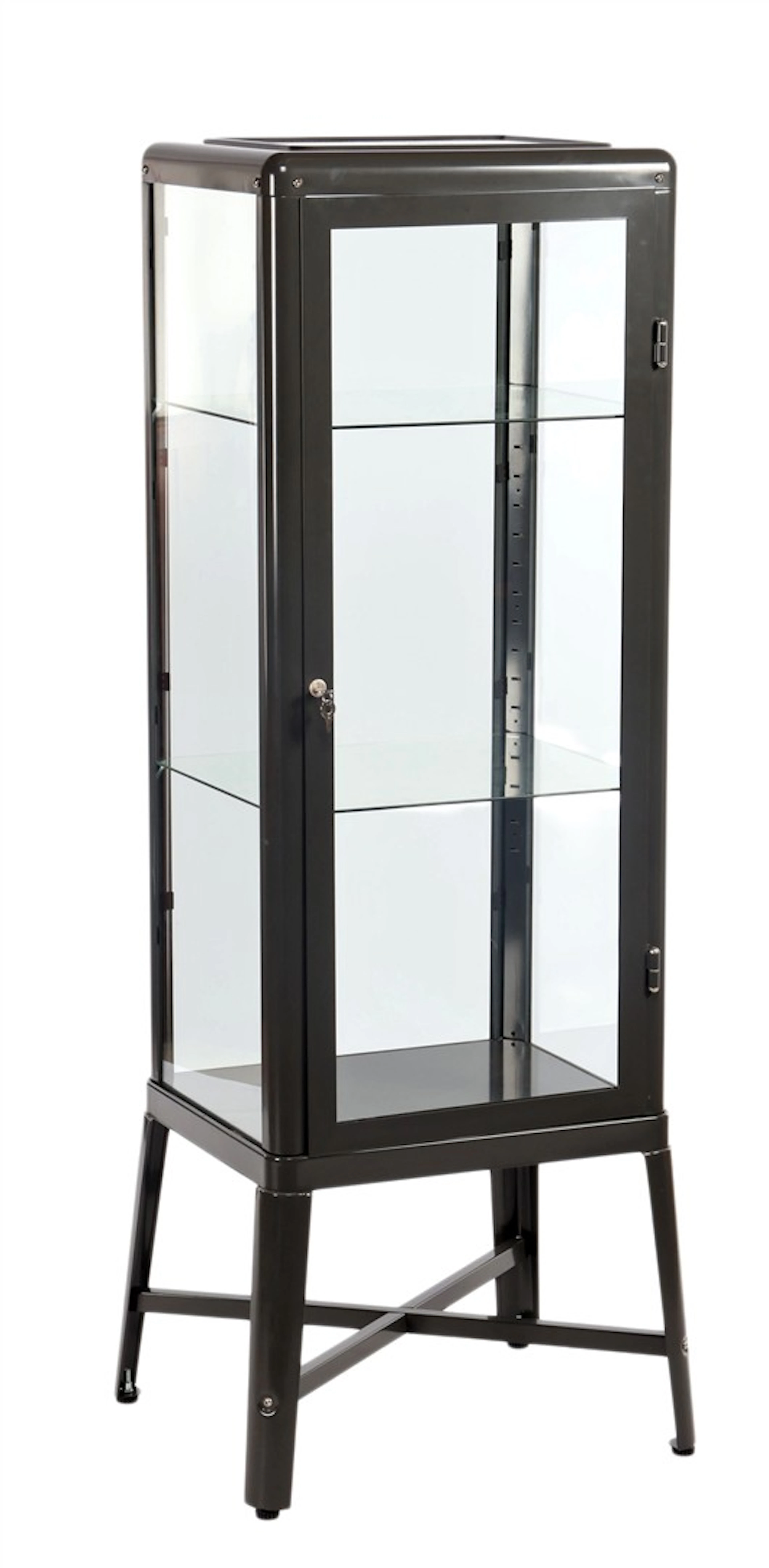 Grijs gelakte metalen 2-schaps vitrine