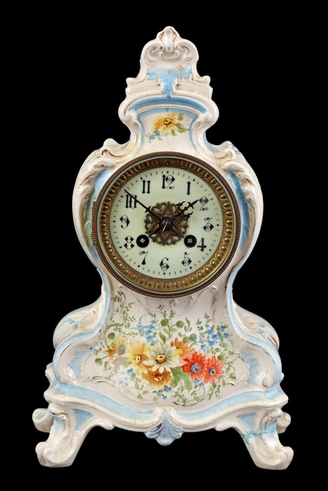 Aardewerken pendule met floraal decor