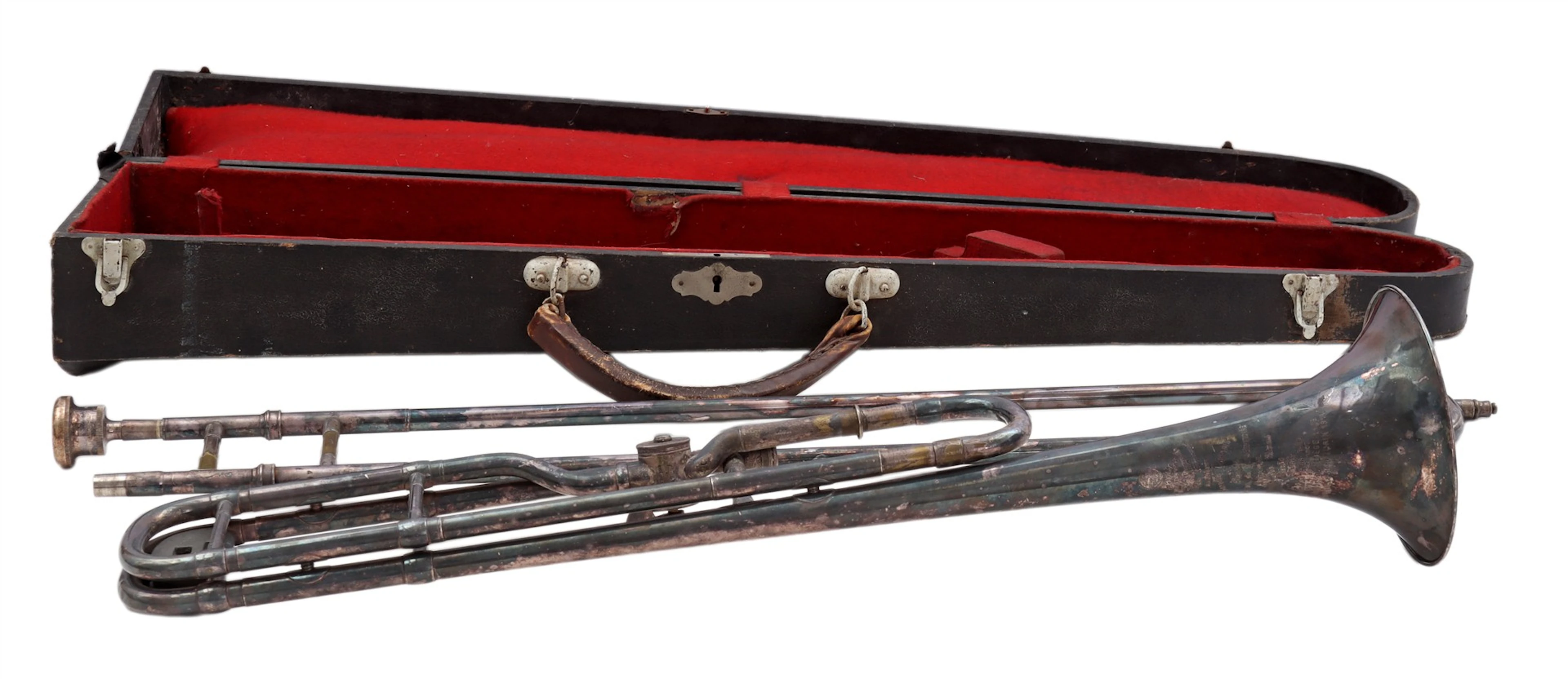 Schuiftrombone gemerkt Antoine Courtois in koffer 90 cm