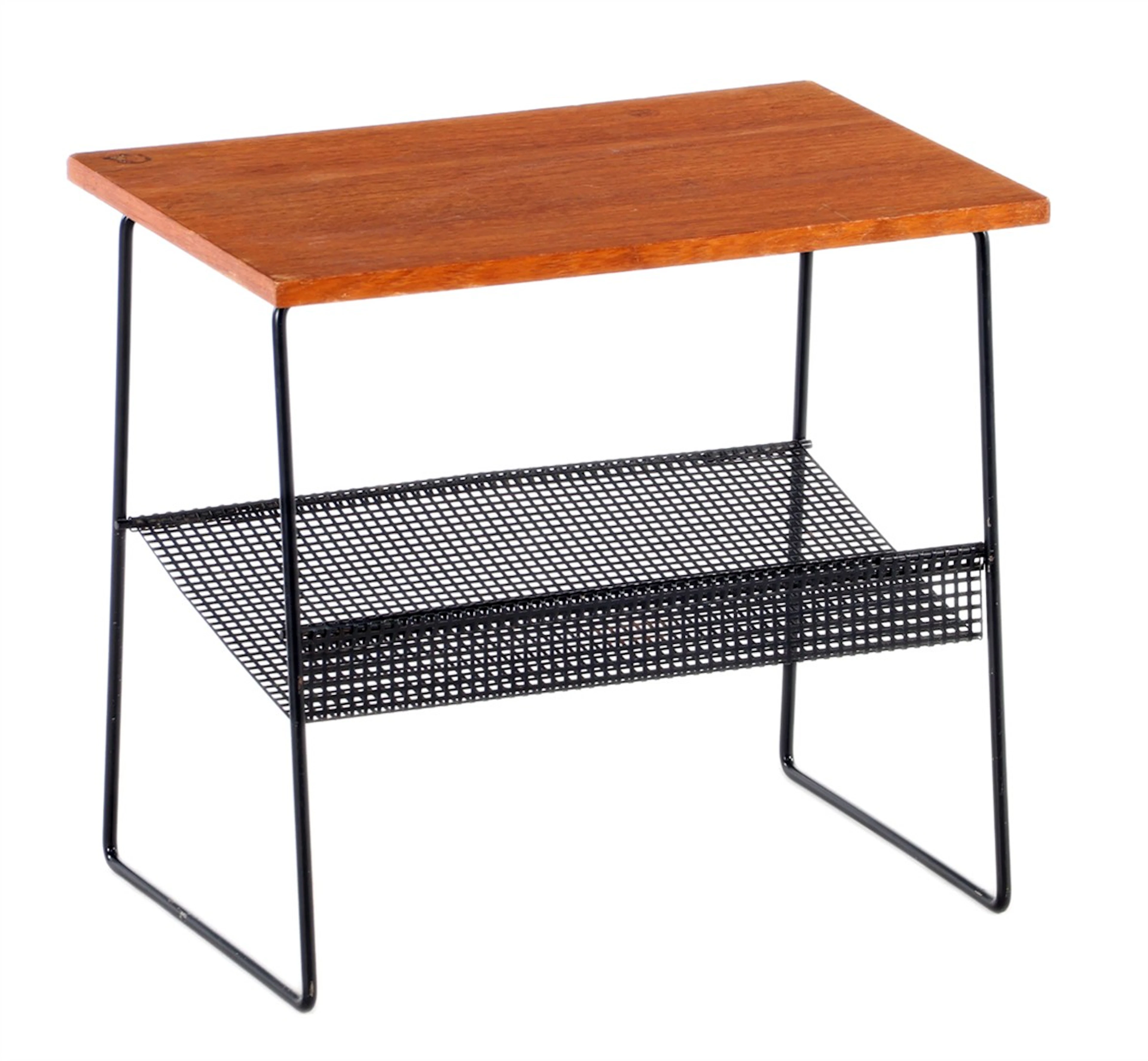 Teakgineer bijzettafel met geperforeerd metalen onderschap