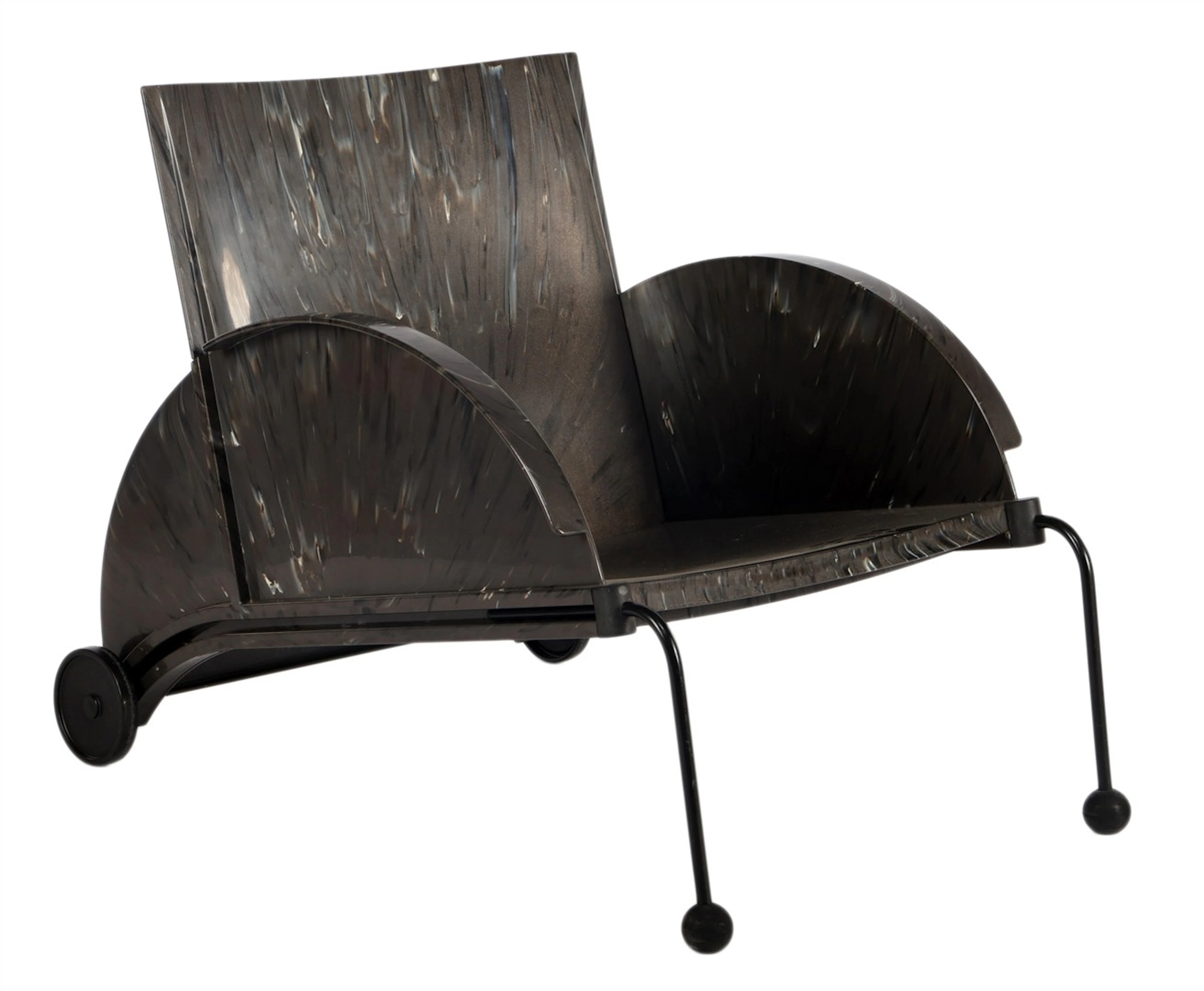 Postmoderne kunststof verrijdbare antracietkleurige fauteuil met witte accenten