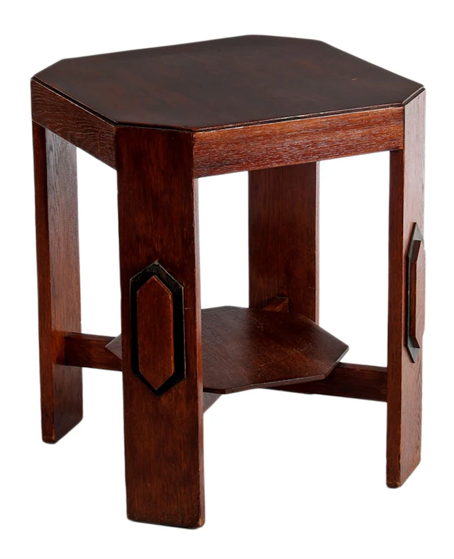 Art Deco eiken salontafel met onderschap