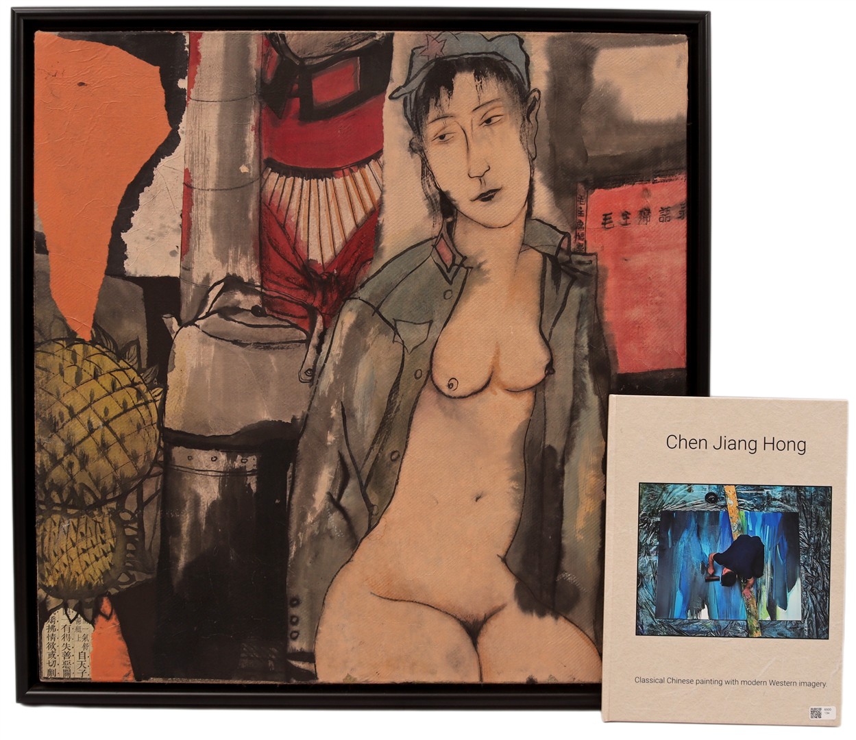 Compositie met vrouw bij kachel