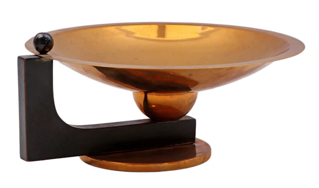 Messing en houten Art Deco fruitschaal