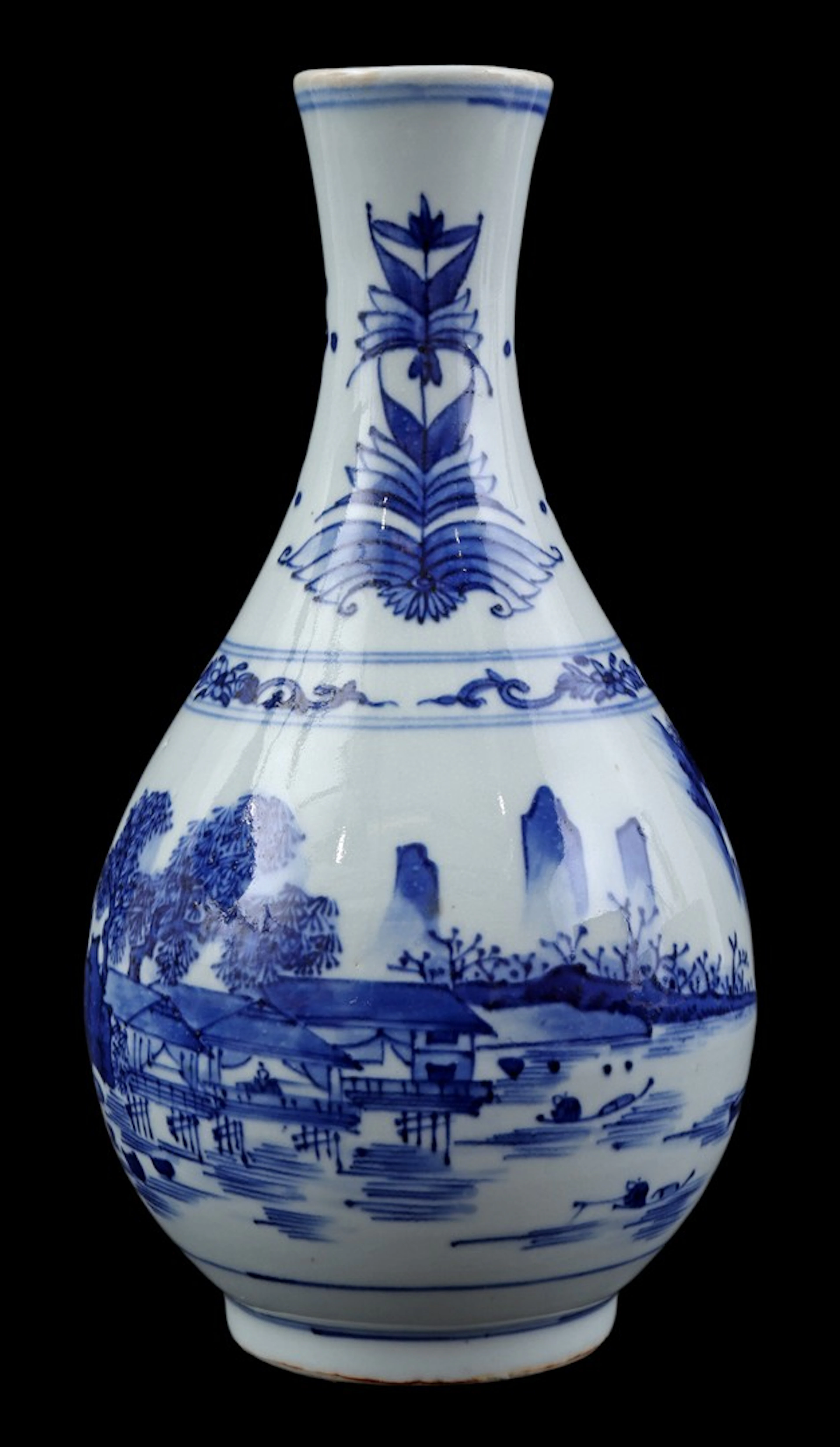 Porseleinen Transitionstijl vaas met blauw decor