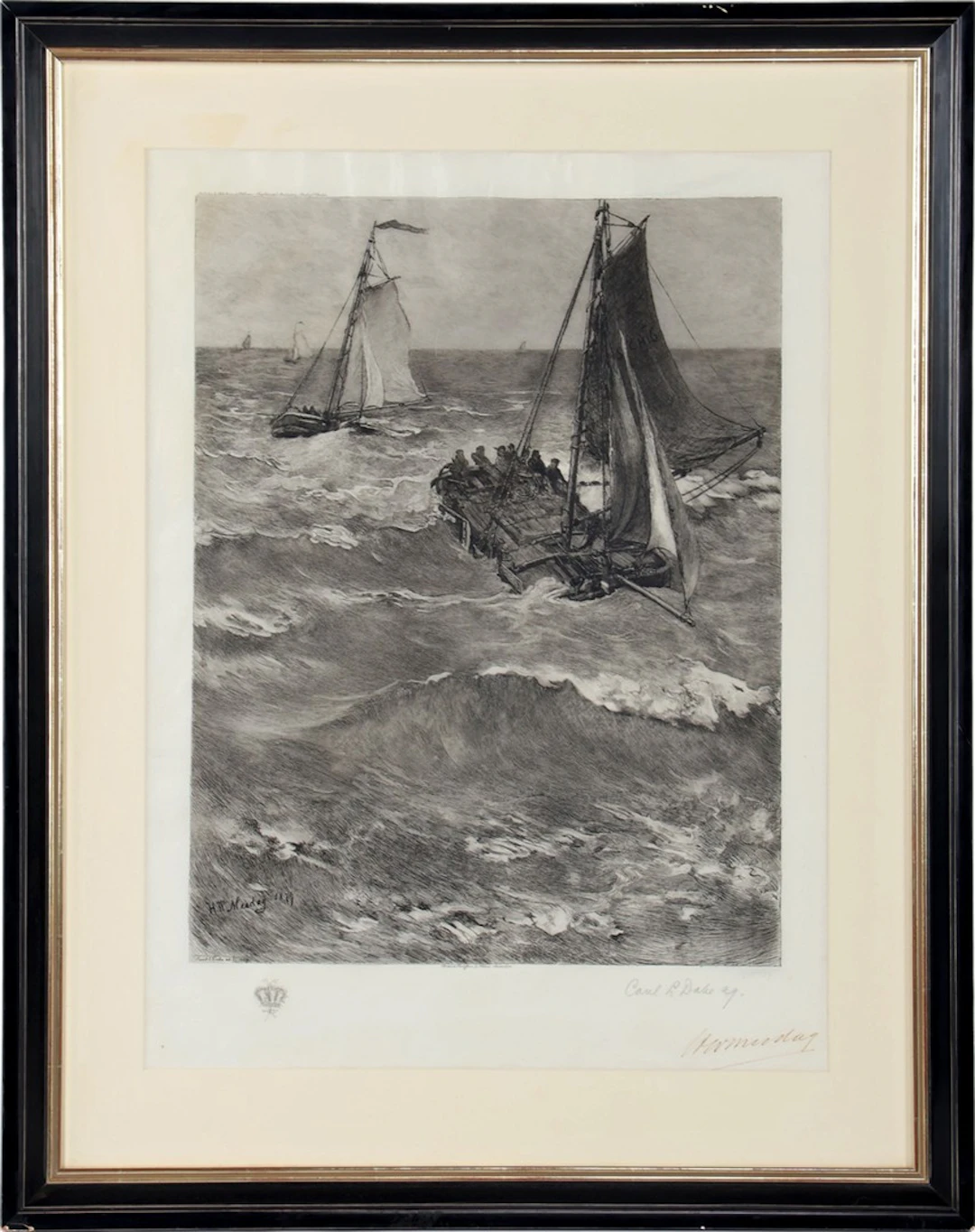 Scheveningse bomschuiten in de branding naar Mesdag 1879