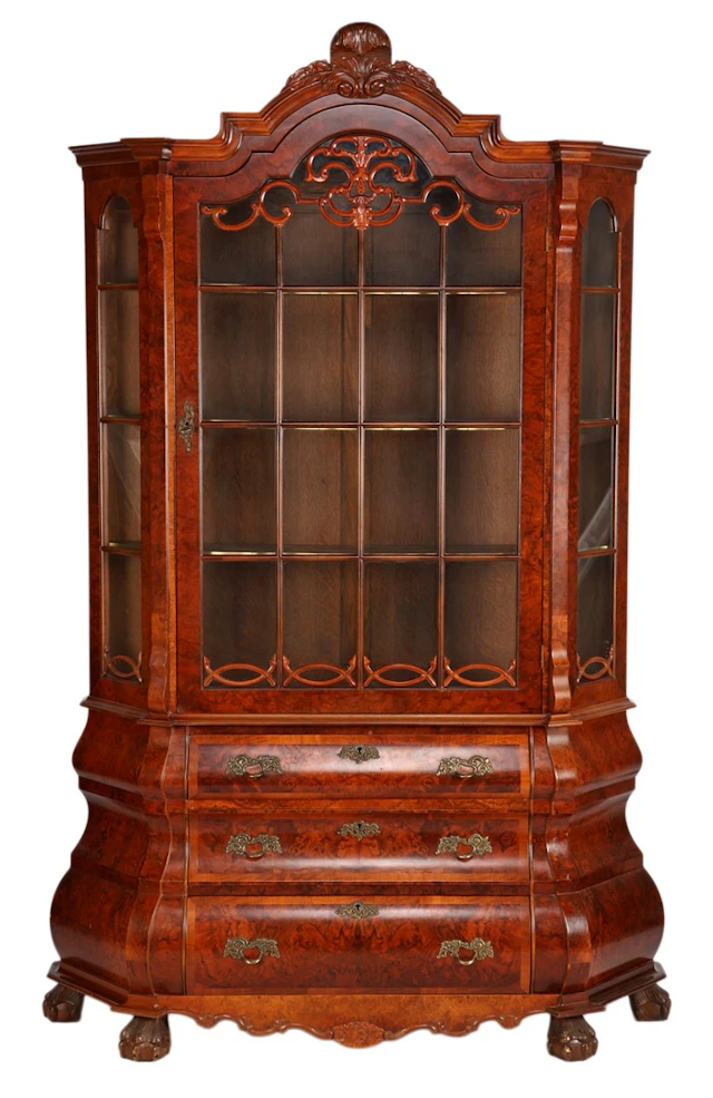 Wortelnotenfineer met eiken 2-delige porseleinkast met 1 deurs bovenkast
