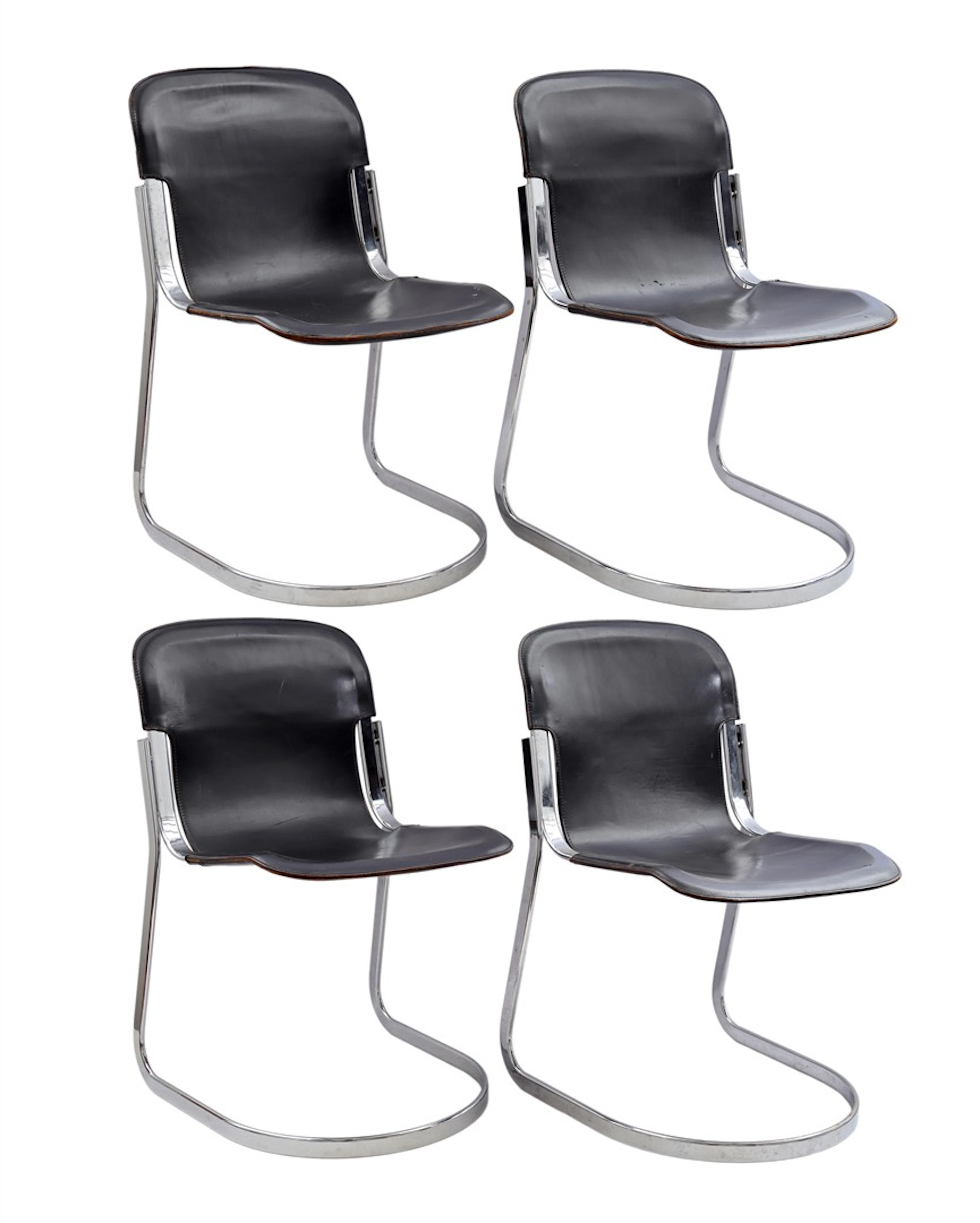 4 verchroomd metalen vlakstalen eetkamerstoelen