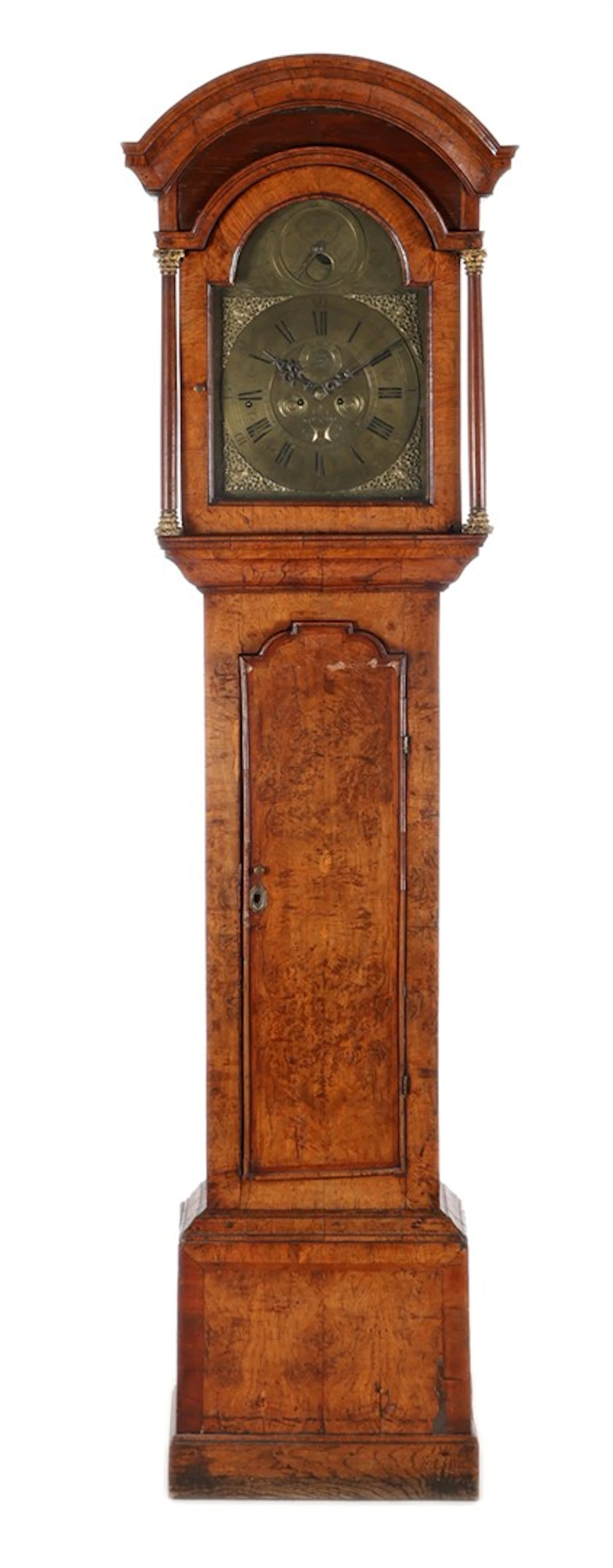 Staand horloge in eiken kast met noten en wortelnotenfineer