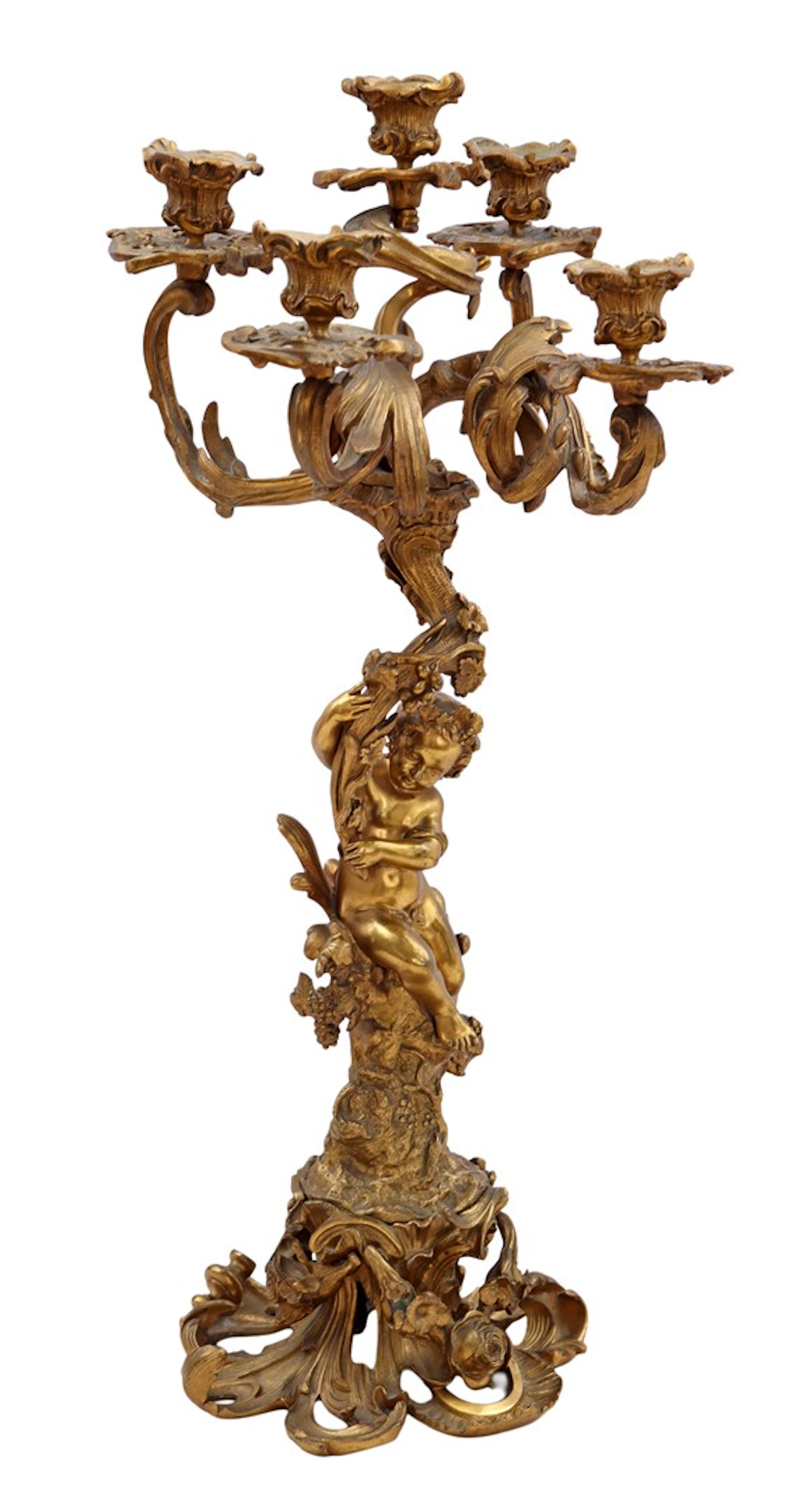 Bronzen 5-lichts Rococcostijl kandelaar met decor van...
