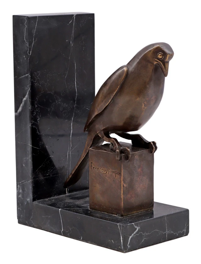 Bronzen vogel op marmer boekensteun