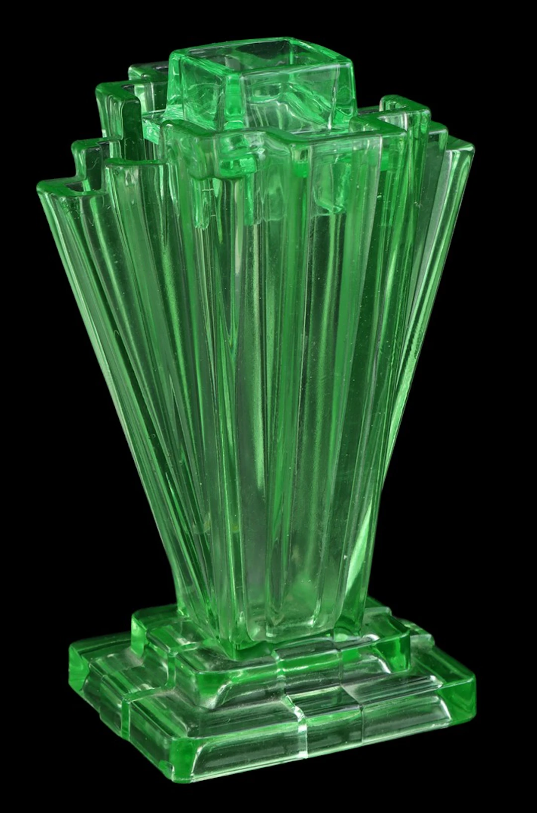 Uraniumglazen Art Deco vaas met losse bloemenhouder