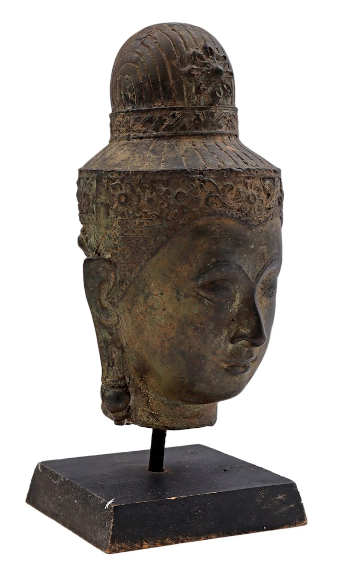 Bronzen buste van een hoofd van Boeddha