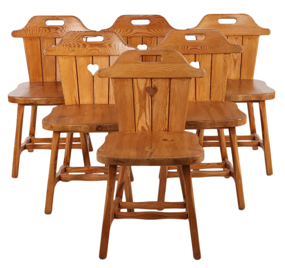 6 grenenhouten eetkamerstoelen