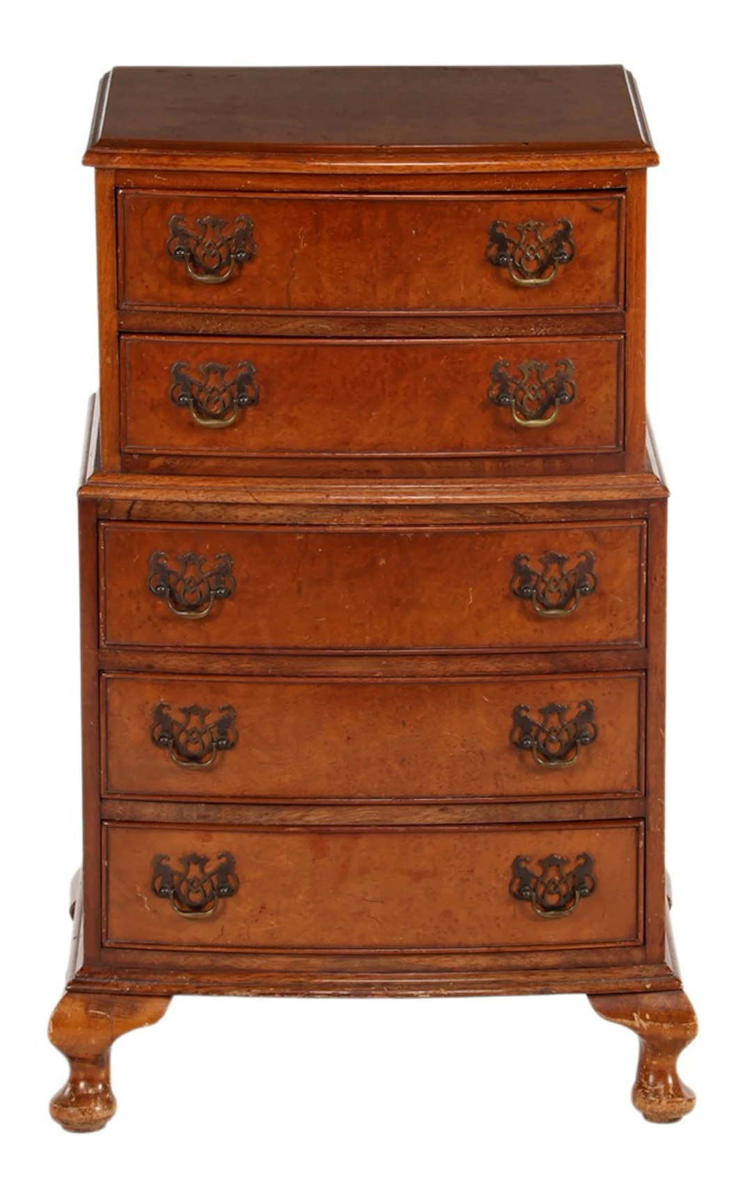 Esdoornfineer 5-laads chest on chest kastje met messing beslag