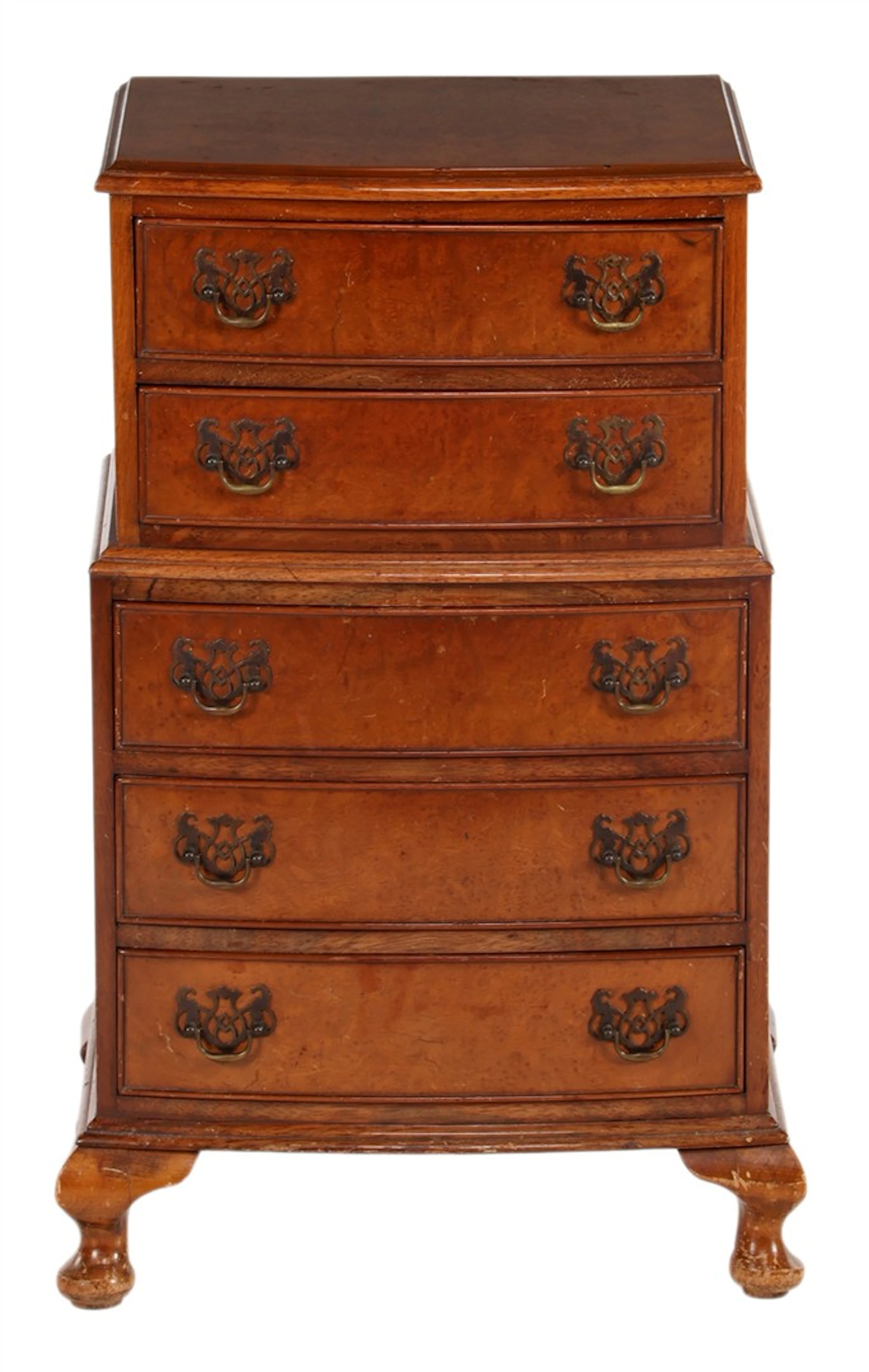 Esdoornfineer 5-laads chest on chest kastje met messing beslag
