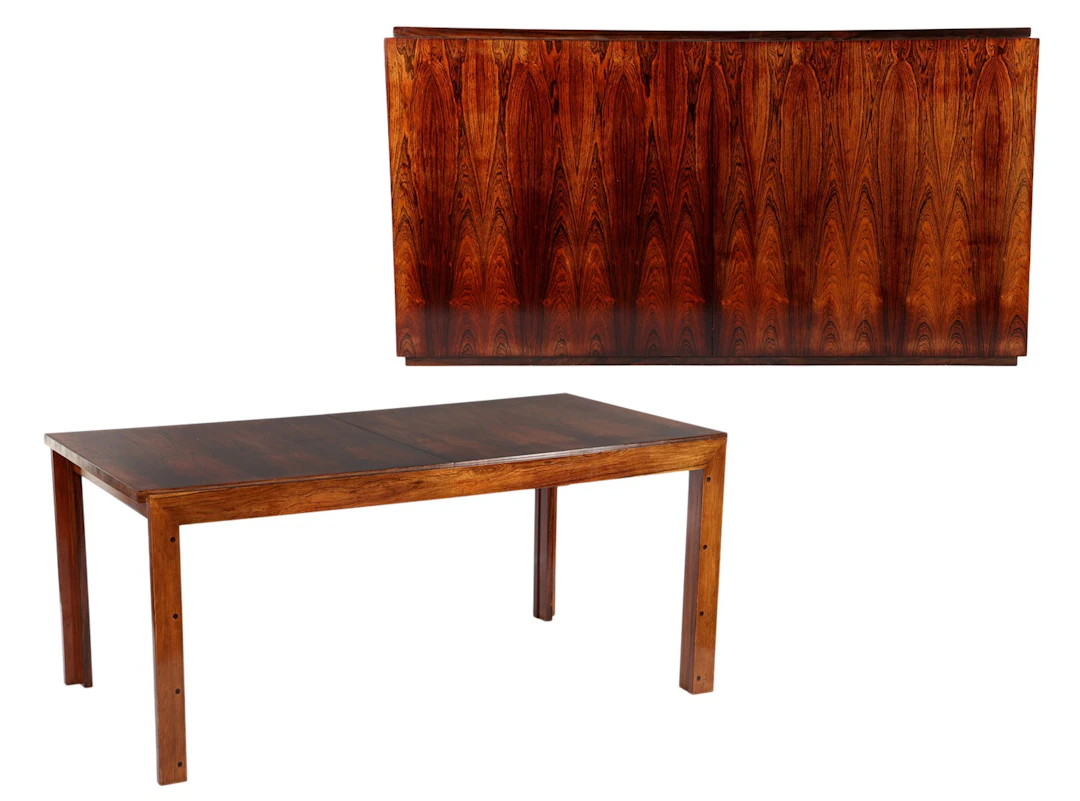Palissanderfineer eetkamertafel met wit gelamineerd tuimelblad 70 cm