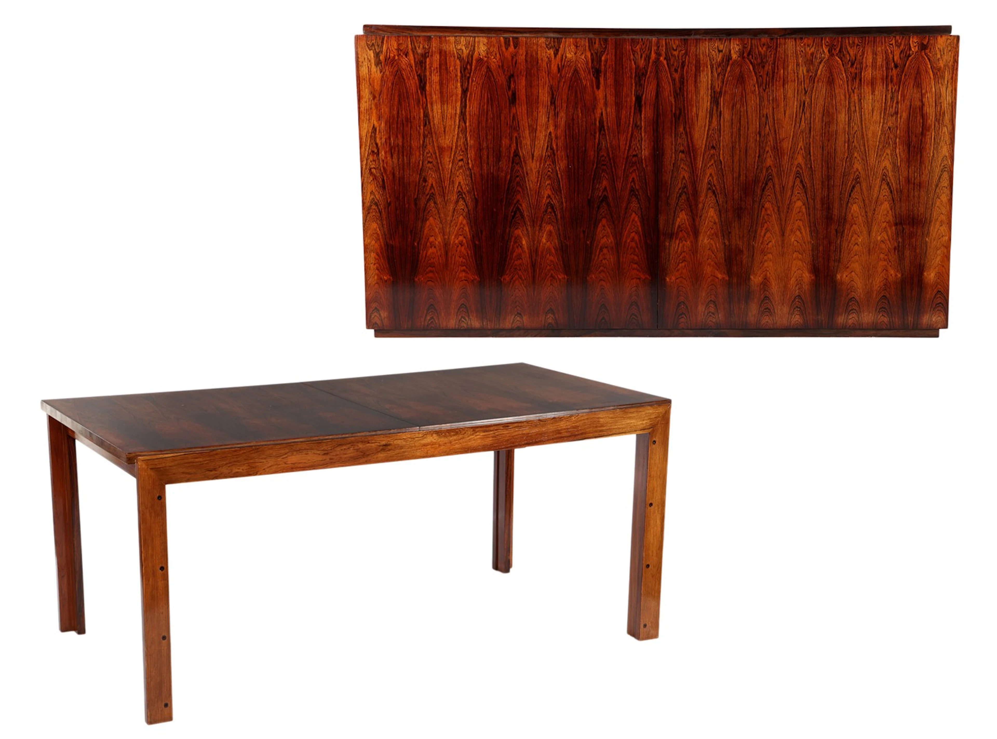 Palissanderfineer eetkamertafel met wit gelamineerd tuimelblad 70 cm