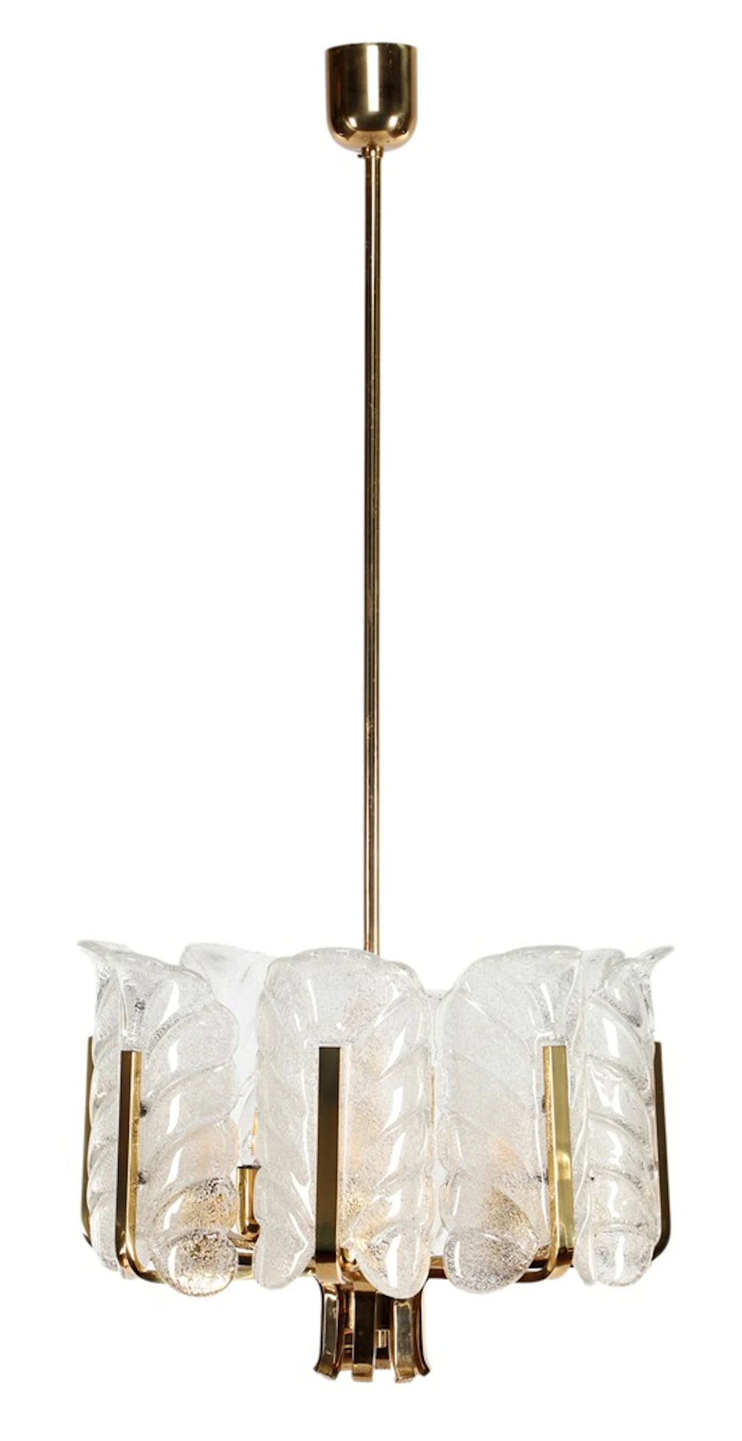Hollywood Regency 10-lichts kroonlamp met glazen bladeren...