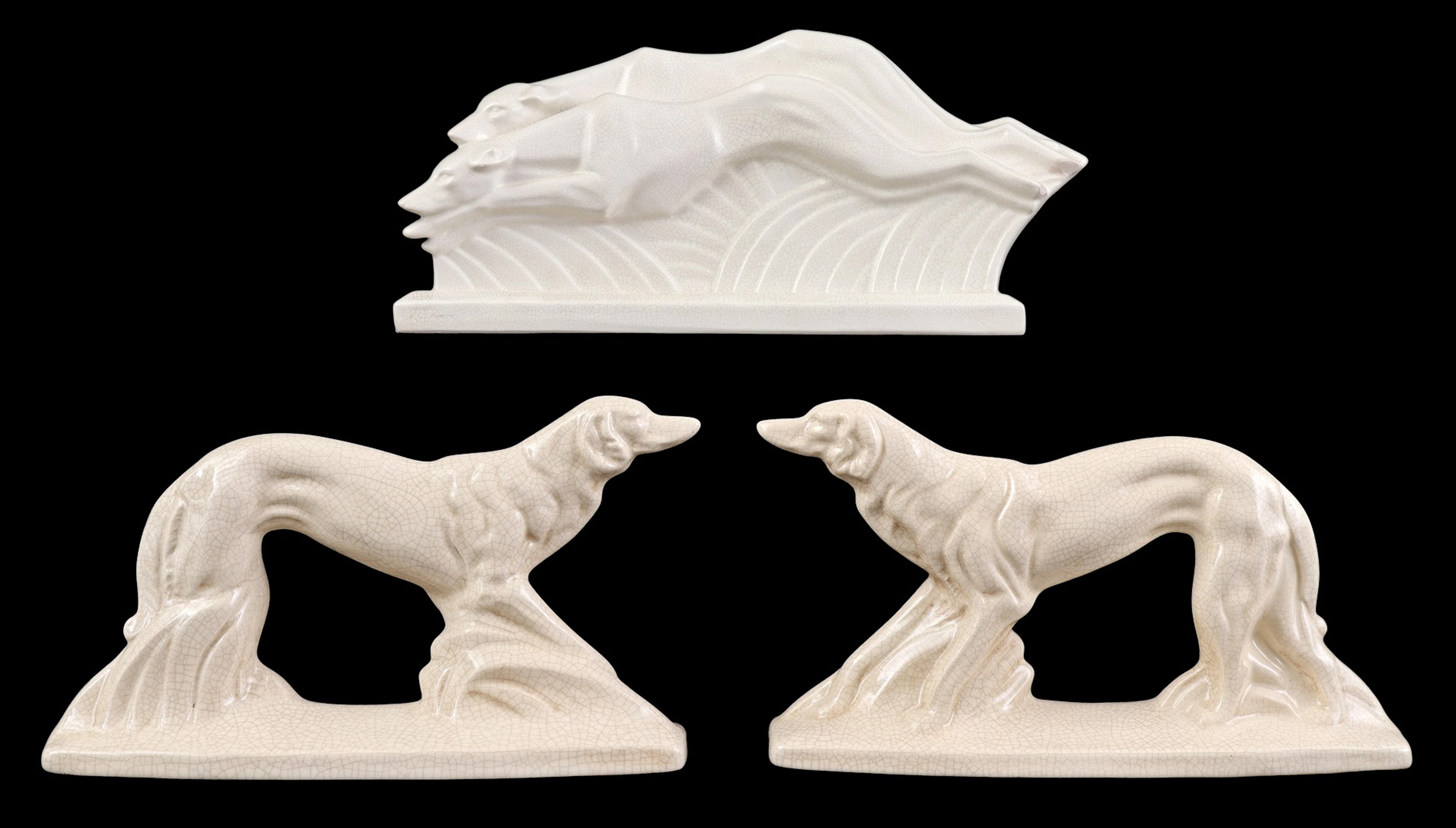 3 Art Deco-stijlaardewerken beelden van windhonden