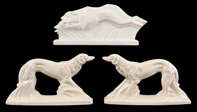 3 Art Deco-stijlaardewerken beelden van windhonden